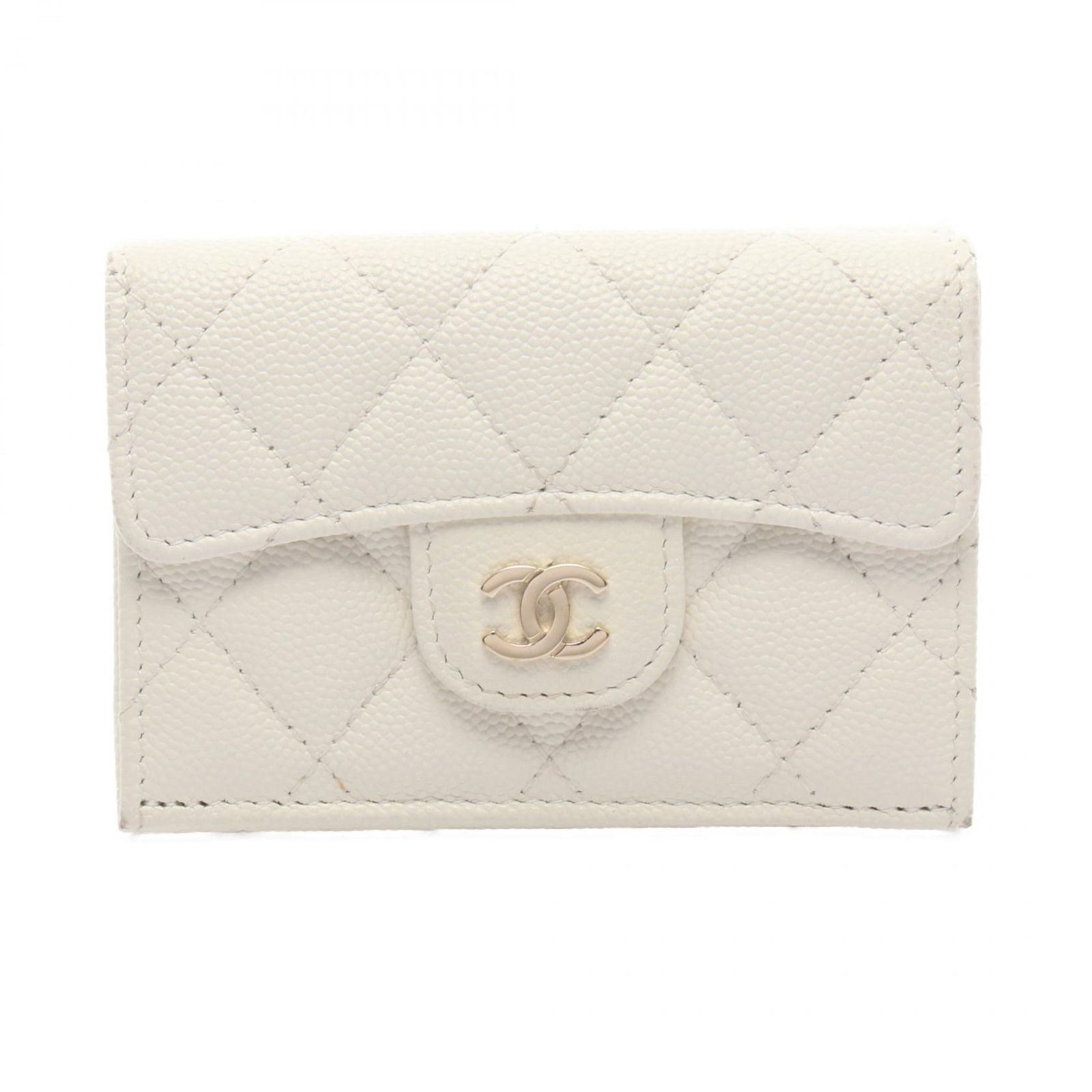 Chanel Trifold Wallet Classic Small Flap Quilted White Caviar Leather