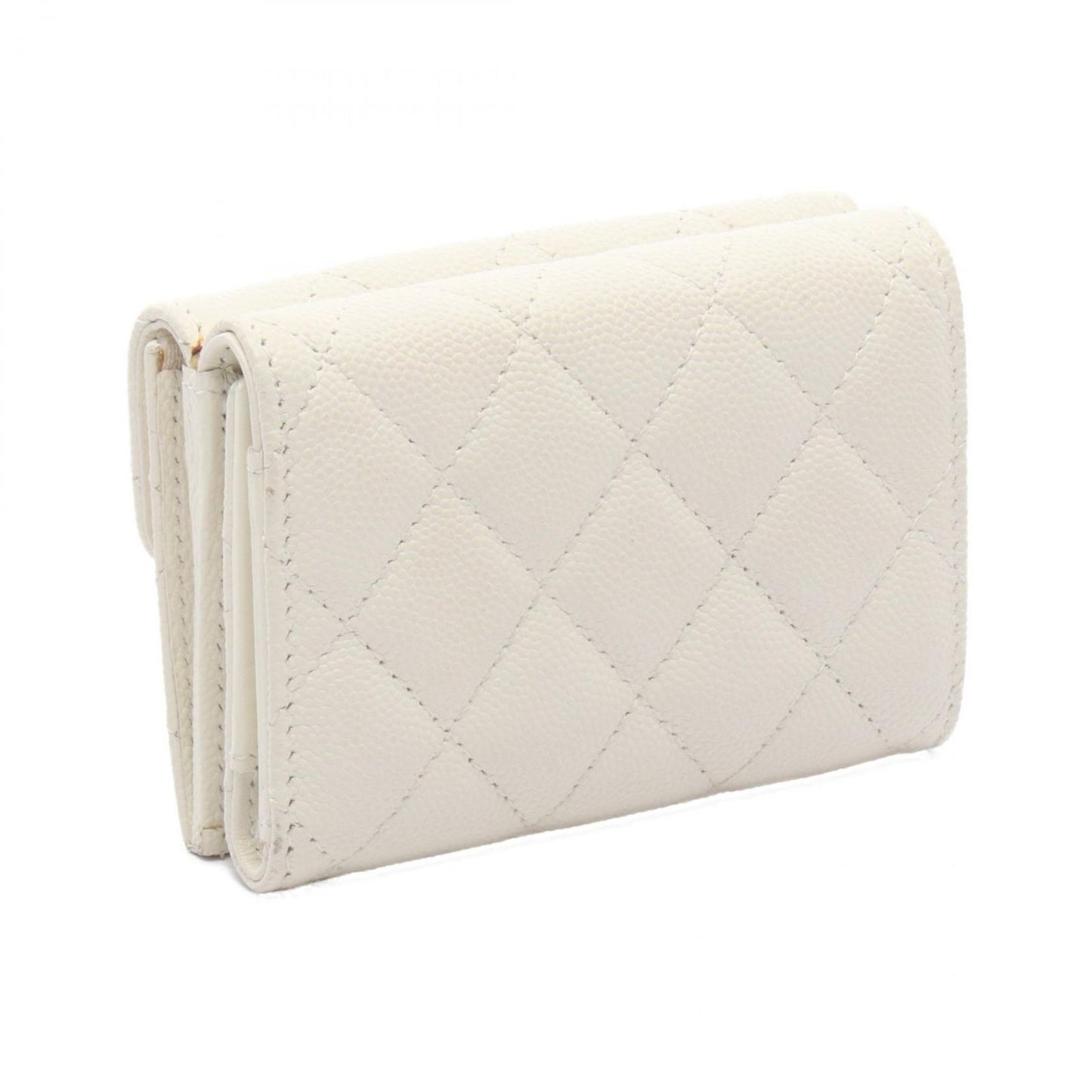 Chanel Trifold Wallet Classic Small Flap Quilted White Caviar Leather — view 2