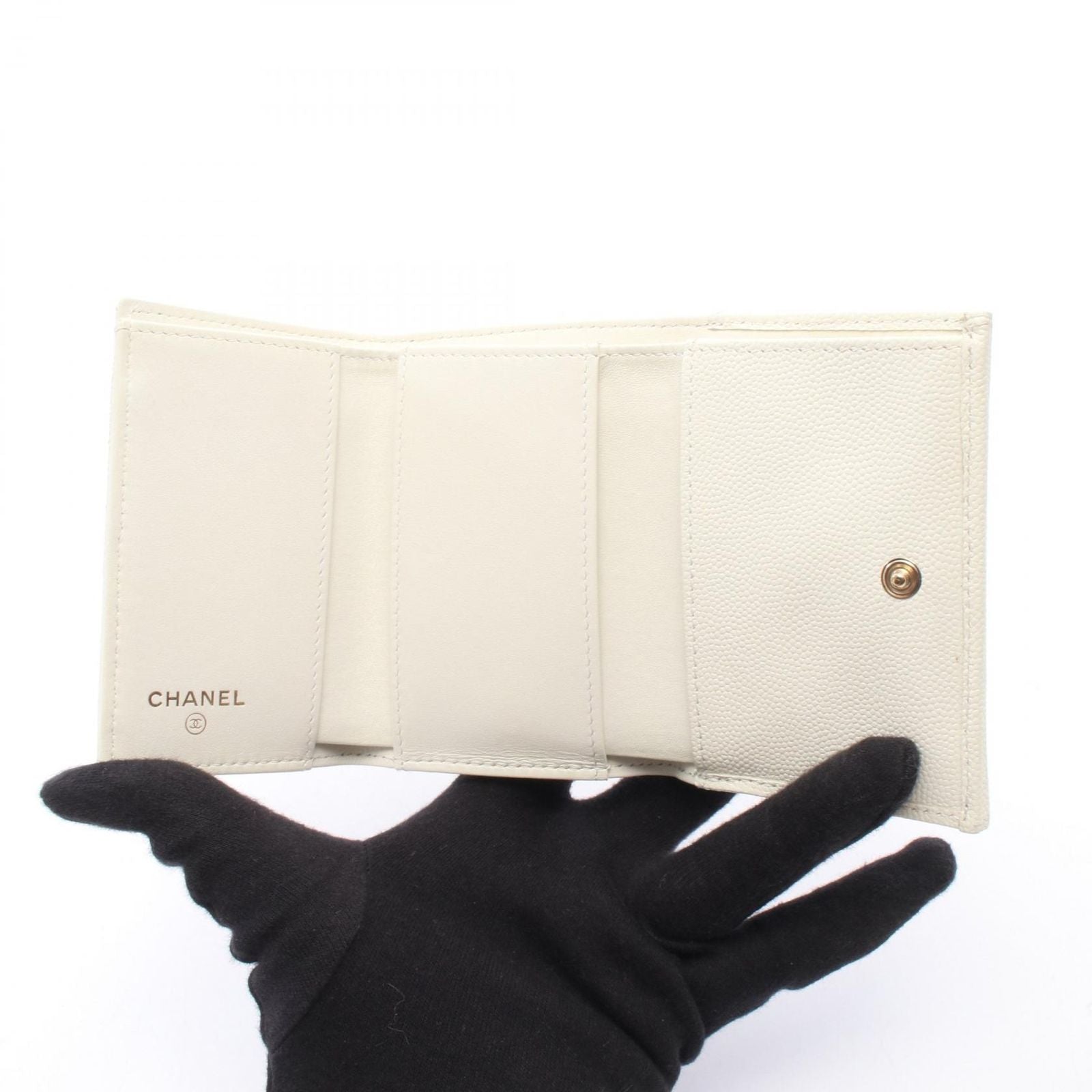 Chanel Trifold Wallet Classic Small Flap Quilted White Caviar Leather — view 3