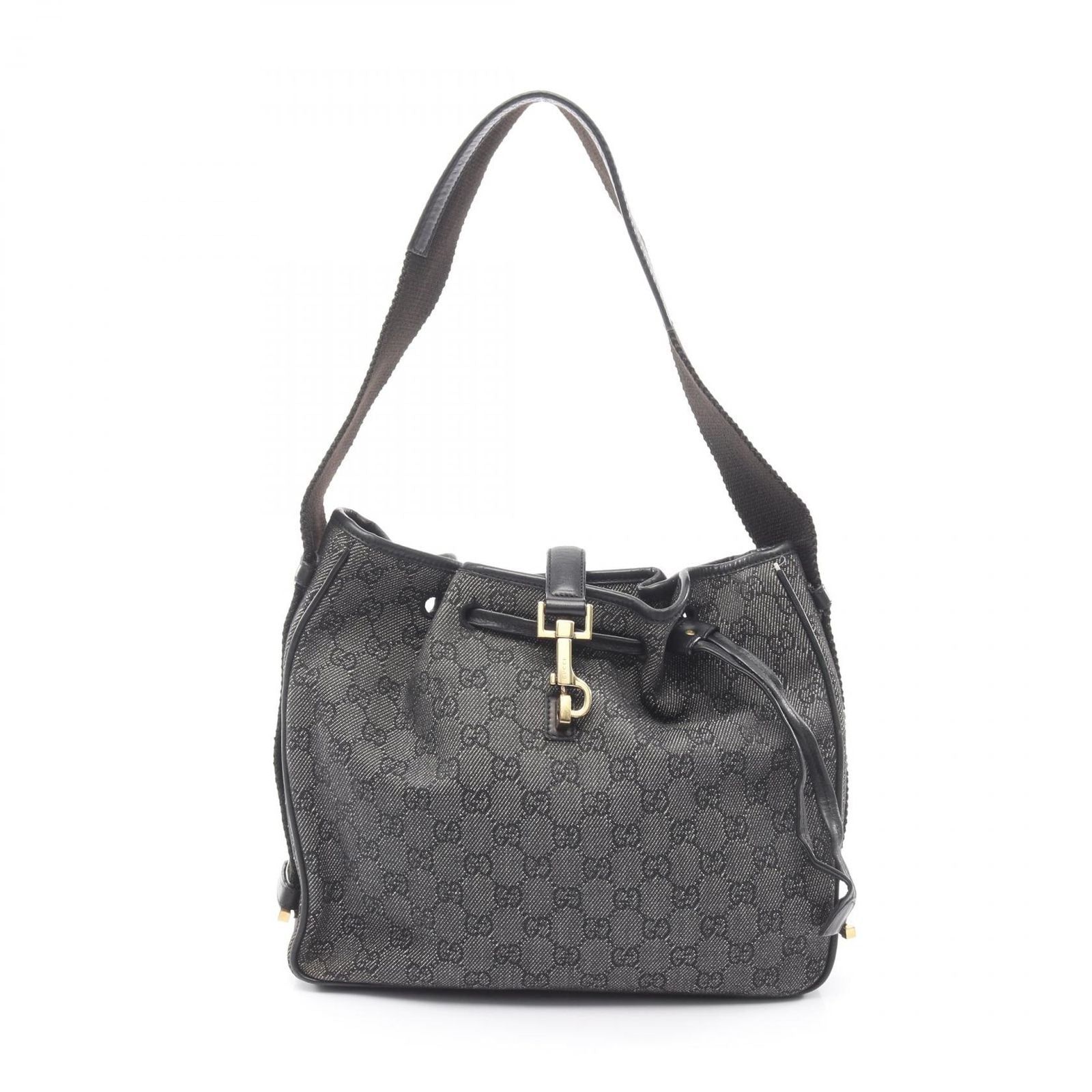 Gucci Shoulder Bag GG Pattern Black Canvas Leather