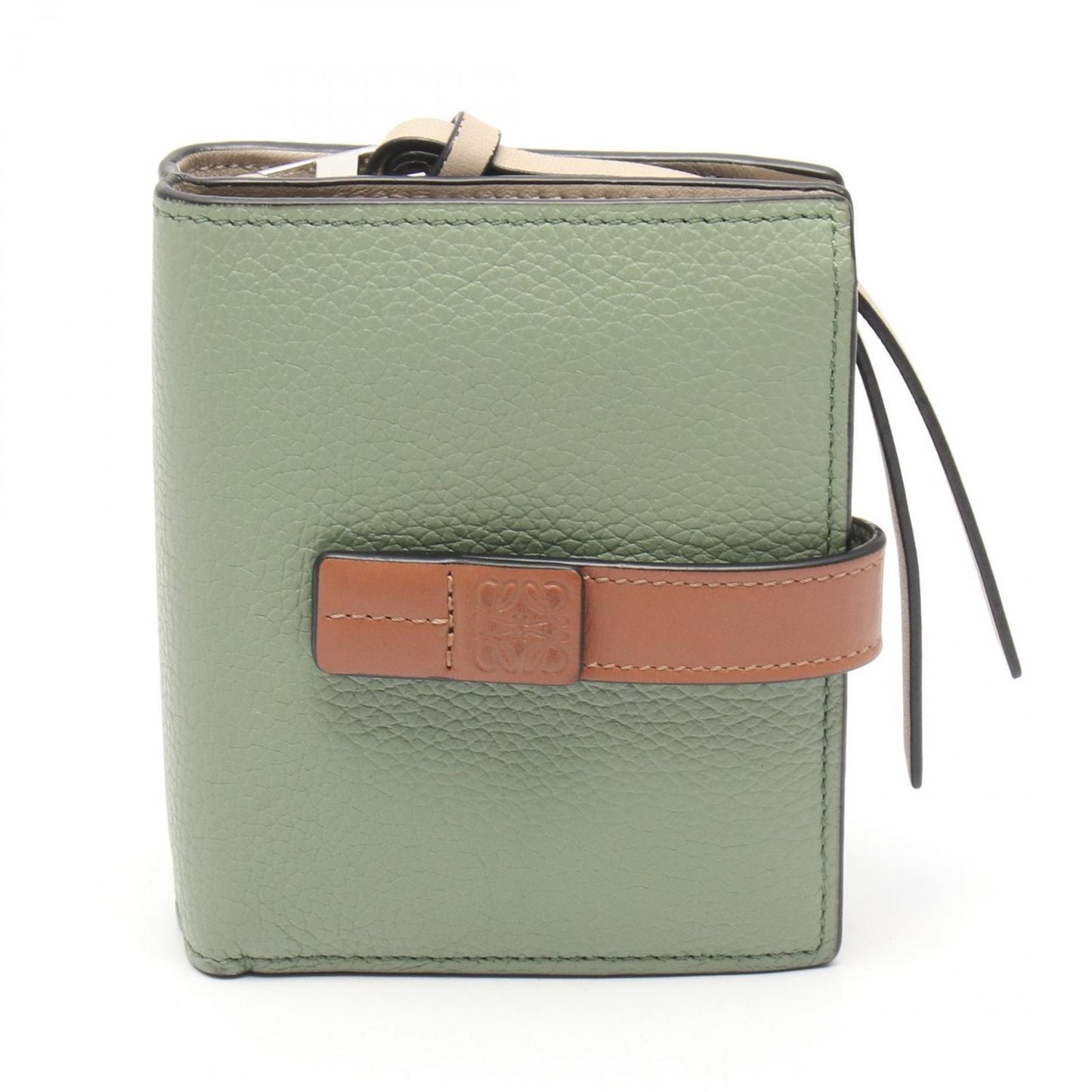 Loewe Bifold Wallet Anagram Compact Zip Green Brown Leather
