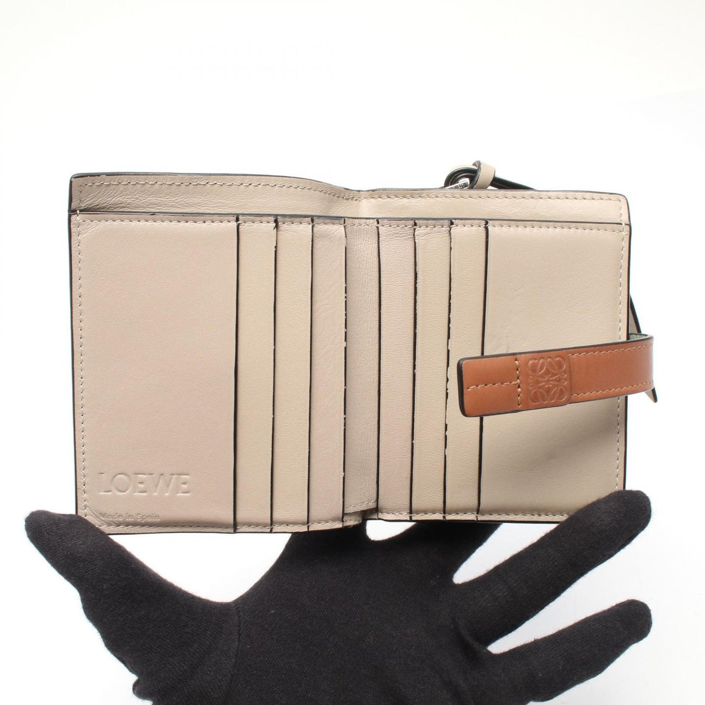 Loewe Bifold Wallet Anagram Compact Zip Green Brown Leather — view 3