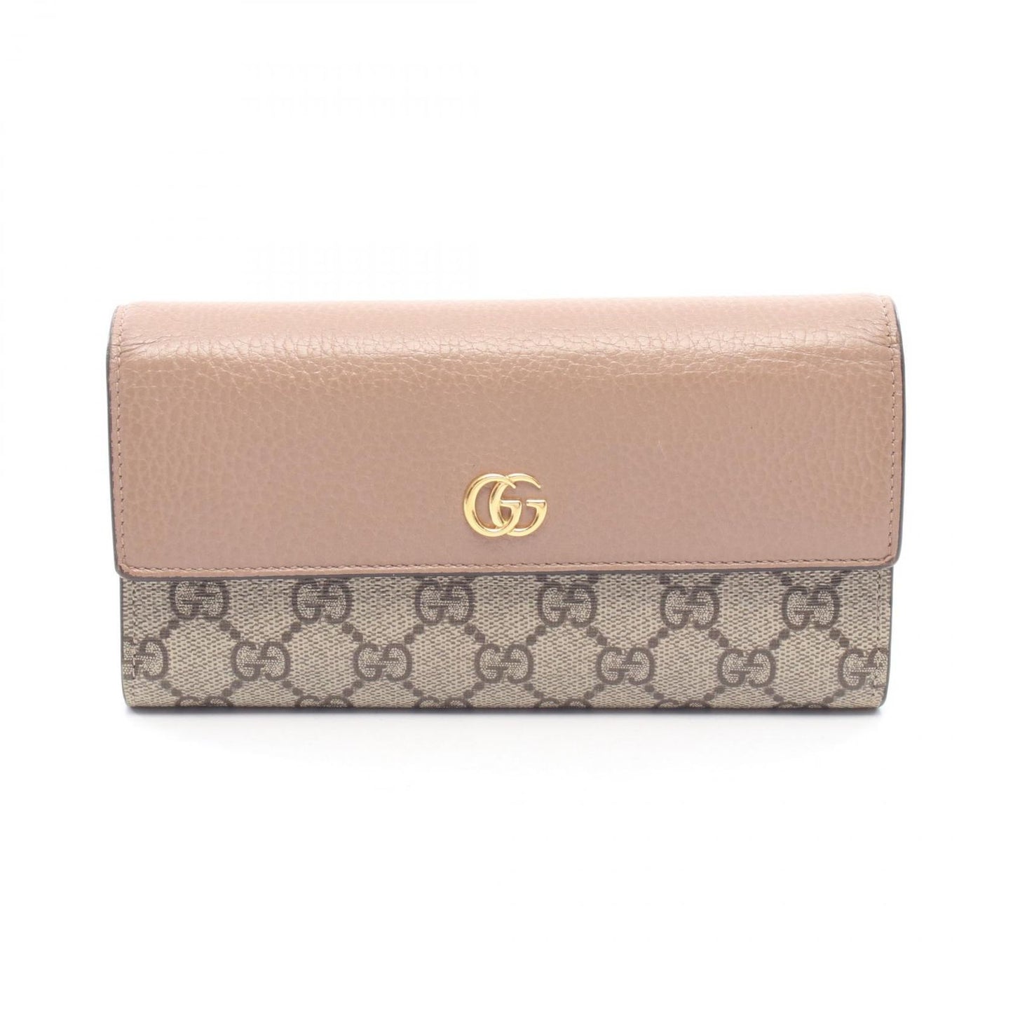 Gucci Bifold Wallet Petit Marmont Continental Pink Beige Leather GG