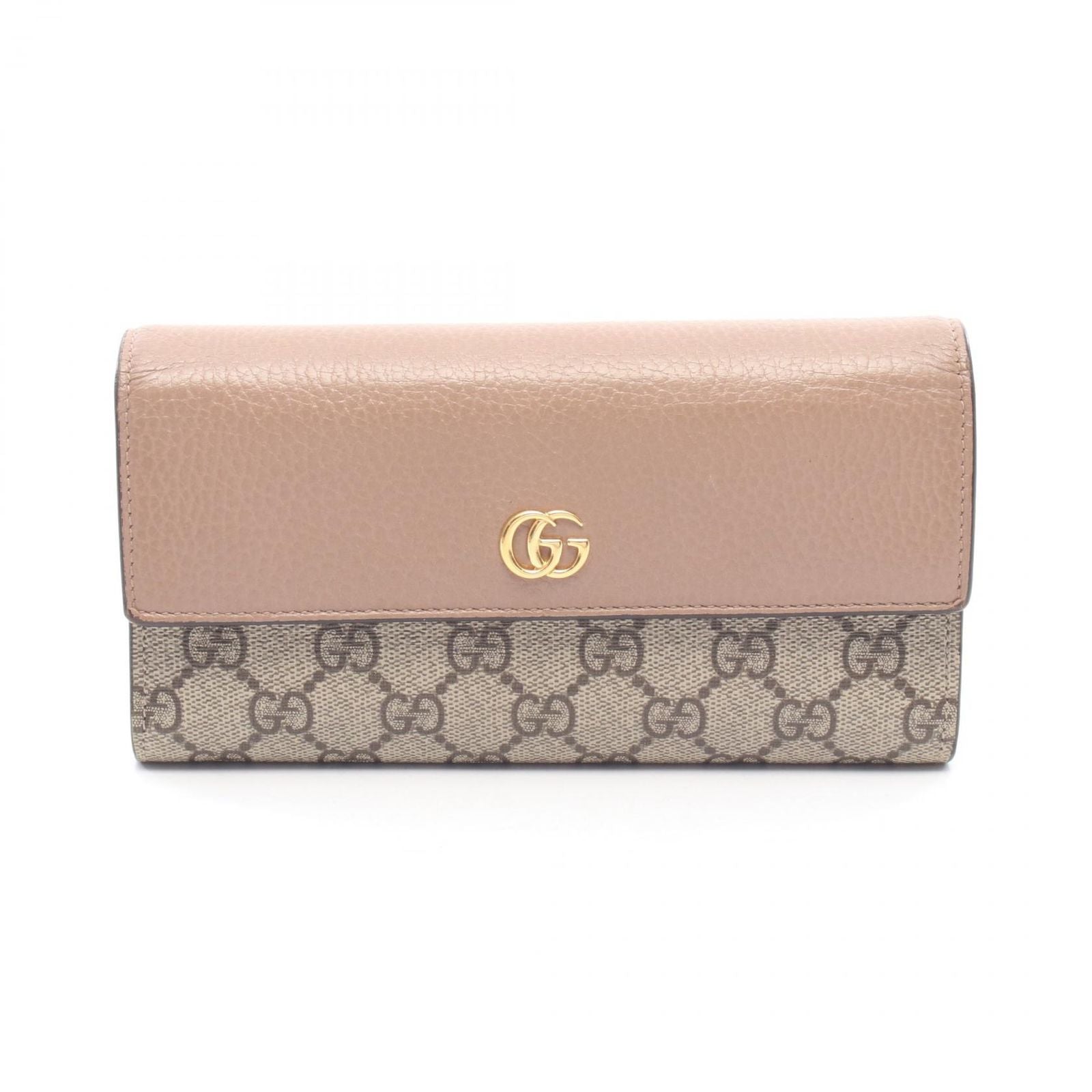 Gucci Bifold Wallet Petit Marmont Continental Pink Beige Leather GG