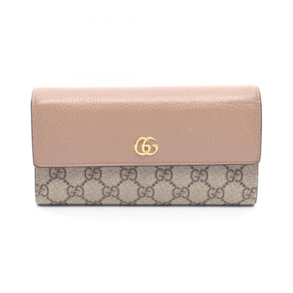 Gucci Bifold Wallet Petit Marmont Continental Pink Beige Leather GG