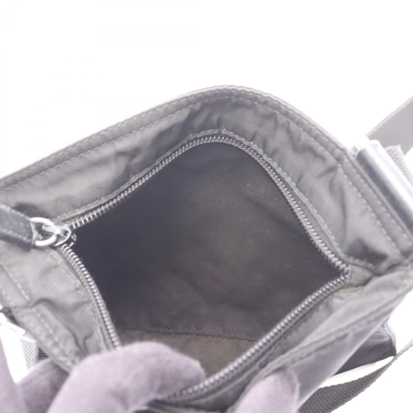 Prada Shoulder Bag Black Nylon Leather Triangle Logo — view 6