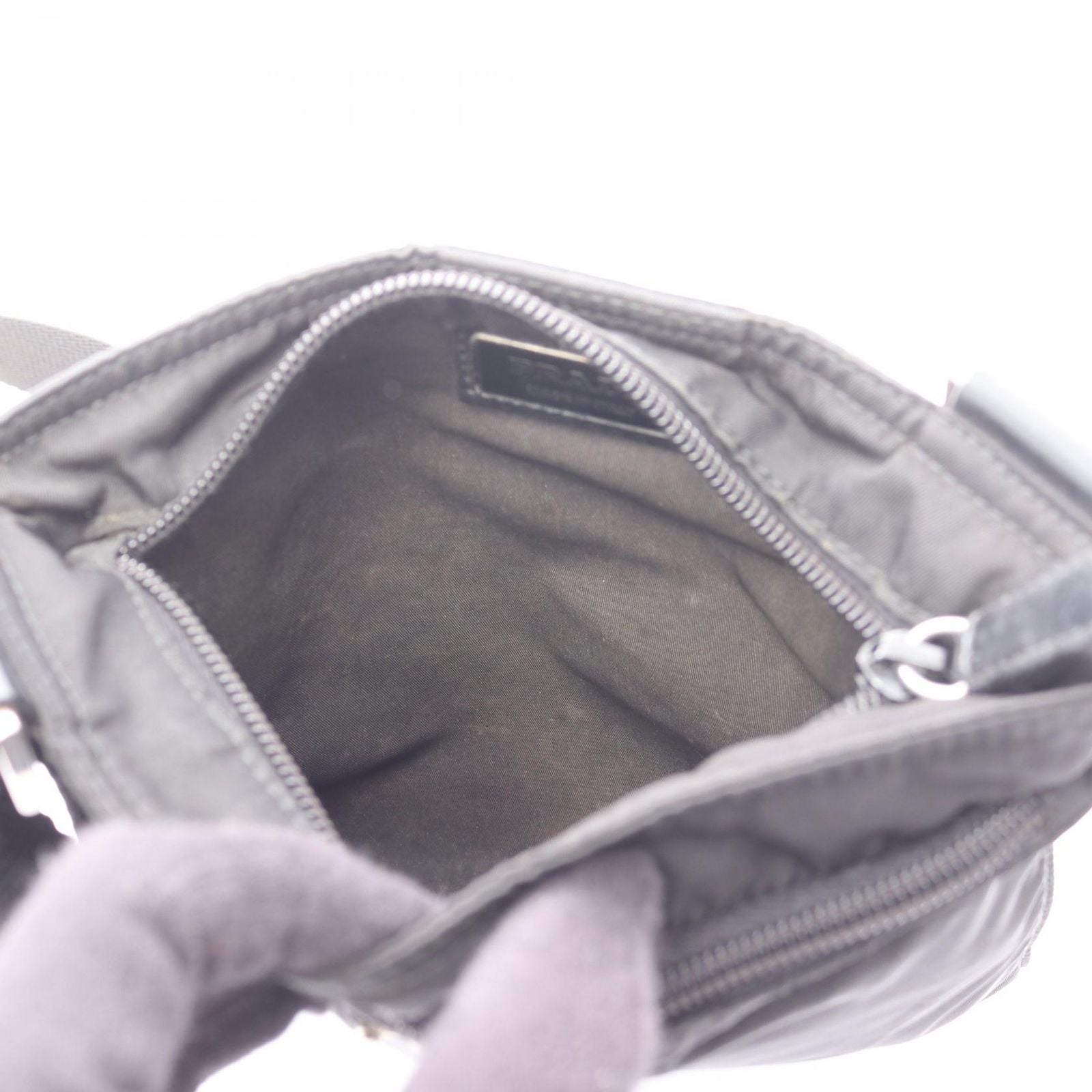 Prada Shoulder Bag Black Nylon Leather Triangle Logo — view 5