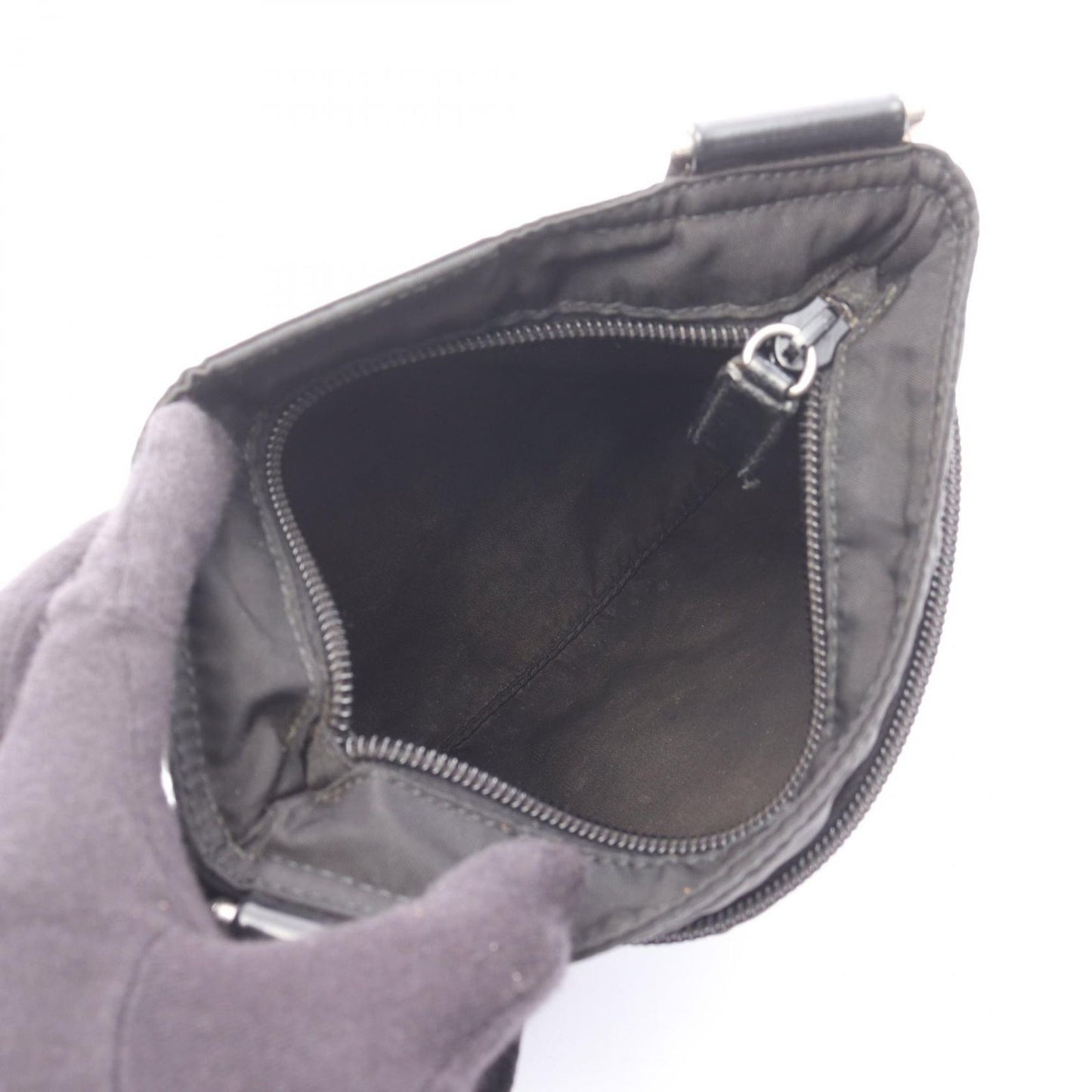 Prada Shoulder Bag Black Nylon Leather Triangle Logo — view 3