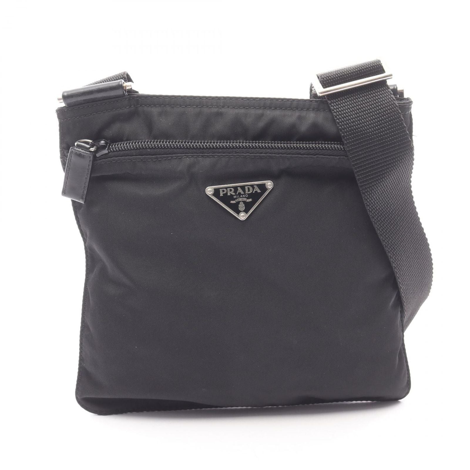 Prada Shoulder Bag Black Nylon Leather Triangle Logo