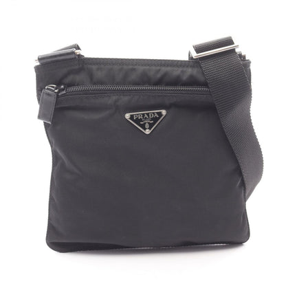 Prada Shoulder Bag Black Nylon Leather Triangle Logo