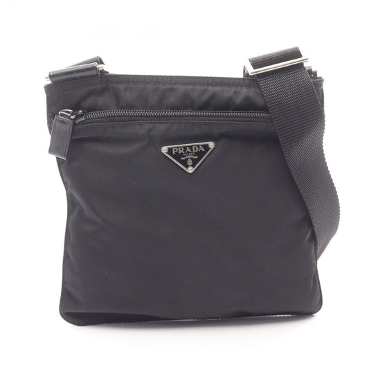 Prada Shoulder Bag Black Nylon Leather Triangle Logo