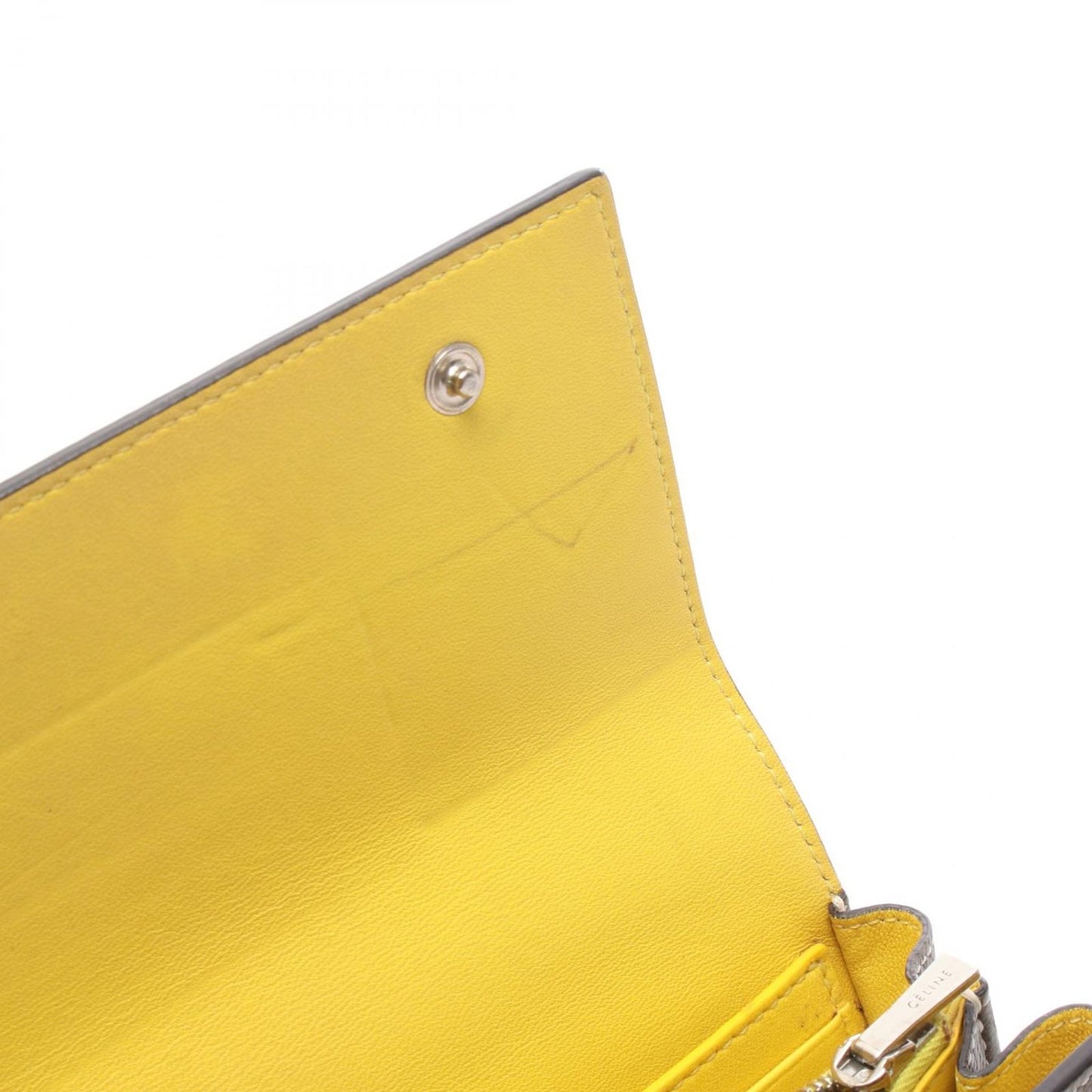 Celine Bifold Wallet Large Flap Multi Function Gray Yellow Leather — view 6