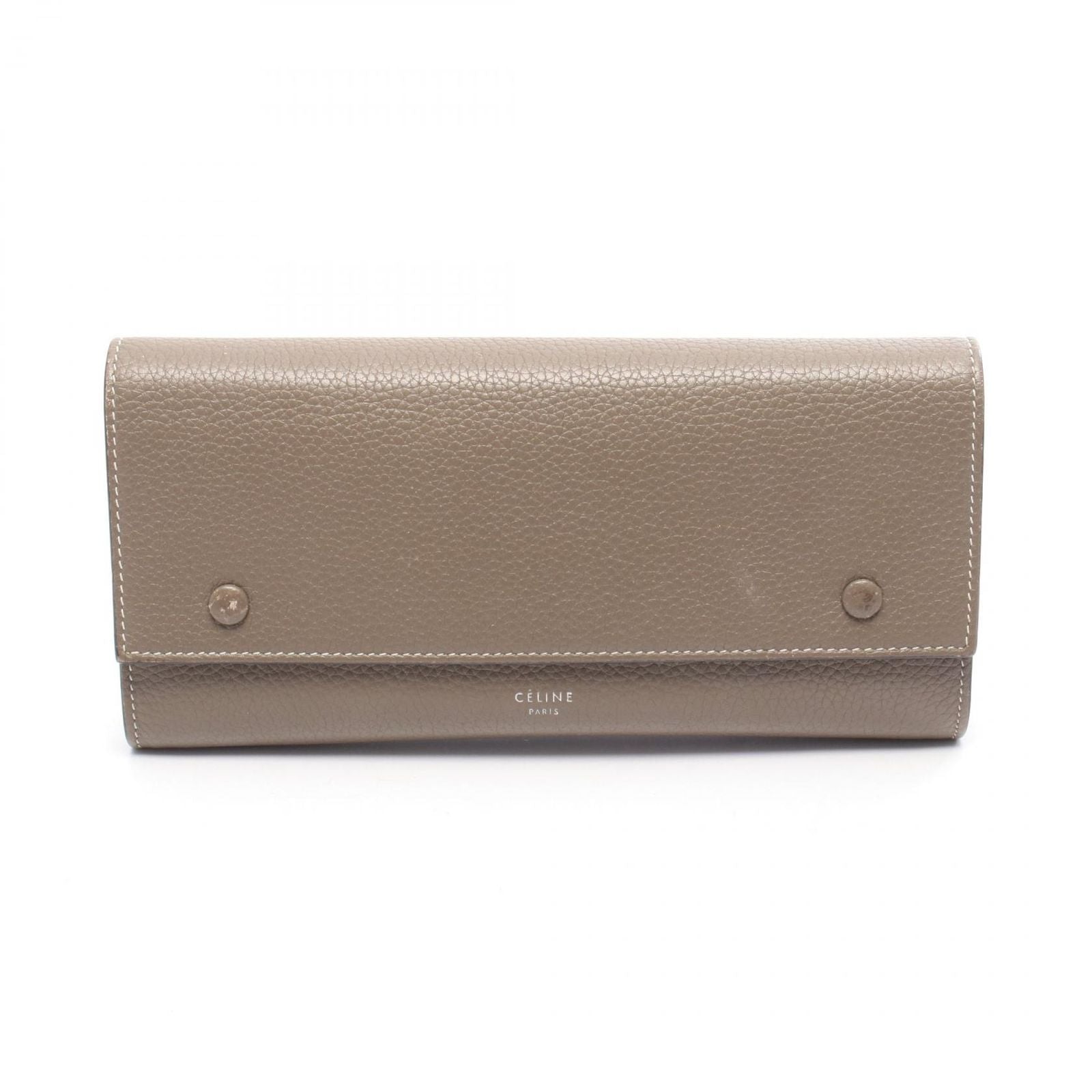 Celine Bifold Wallet Large Flap Multi Function Gray Yellow Leather