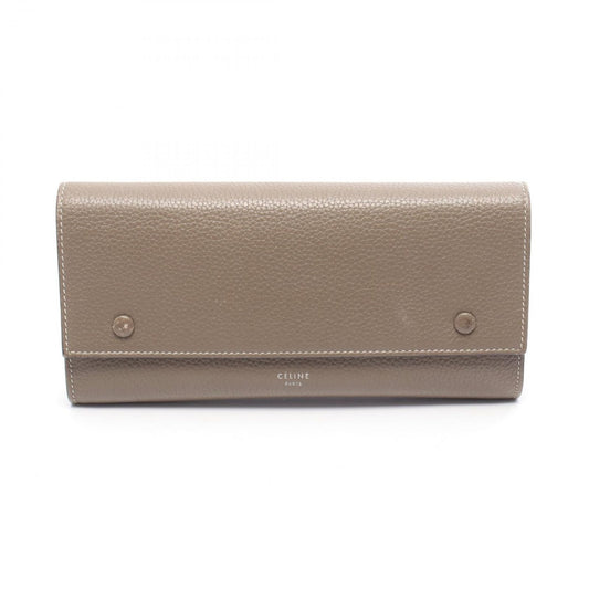 Celine Bifold Wallet Large Flap Multi Function Gray Yellow Leather