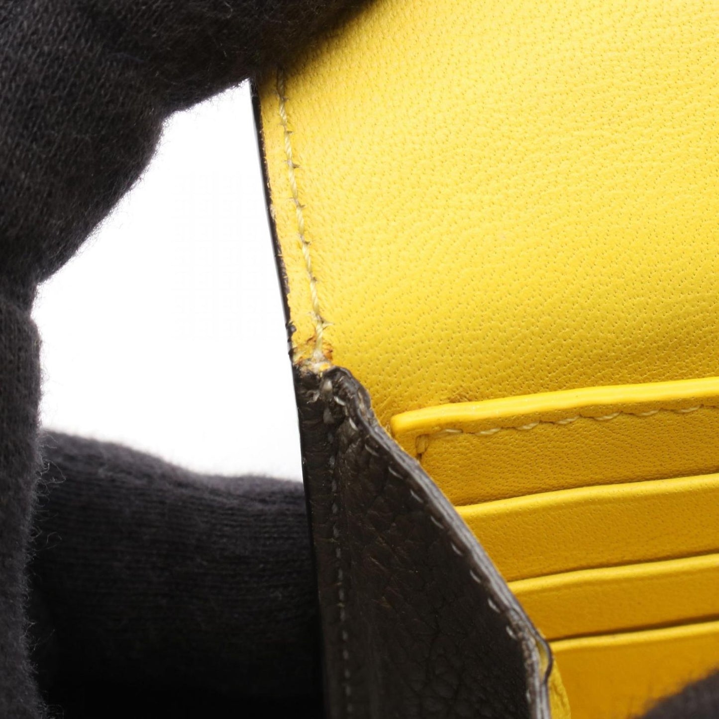 Celine Bifold Wallet Large Flap Multi Function Gray Yellow Leather — view 9
