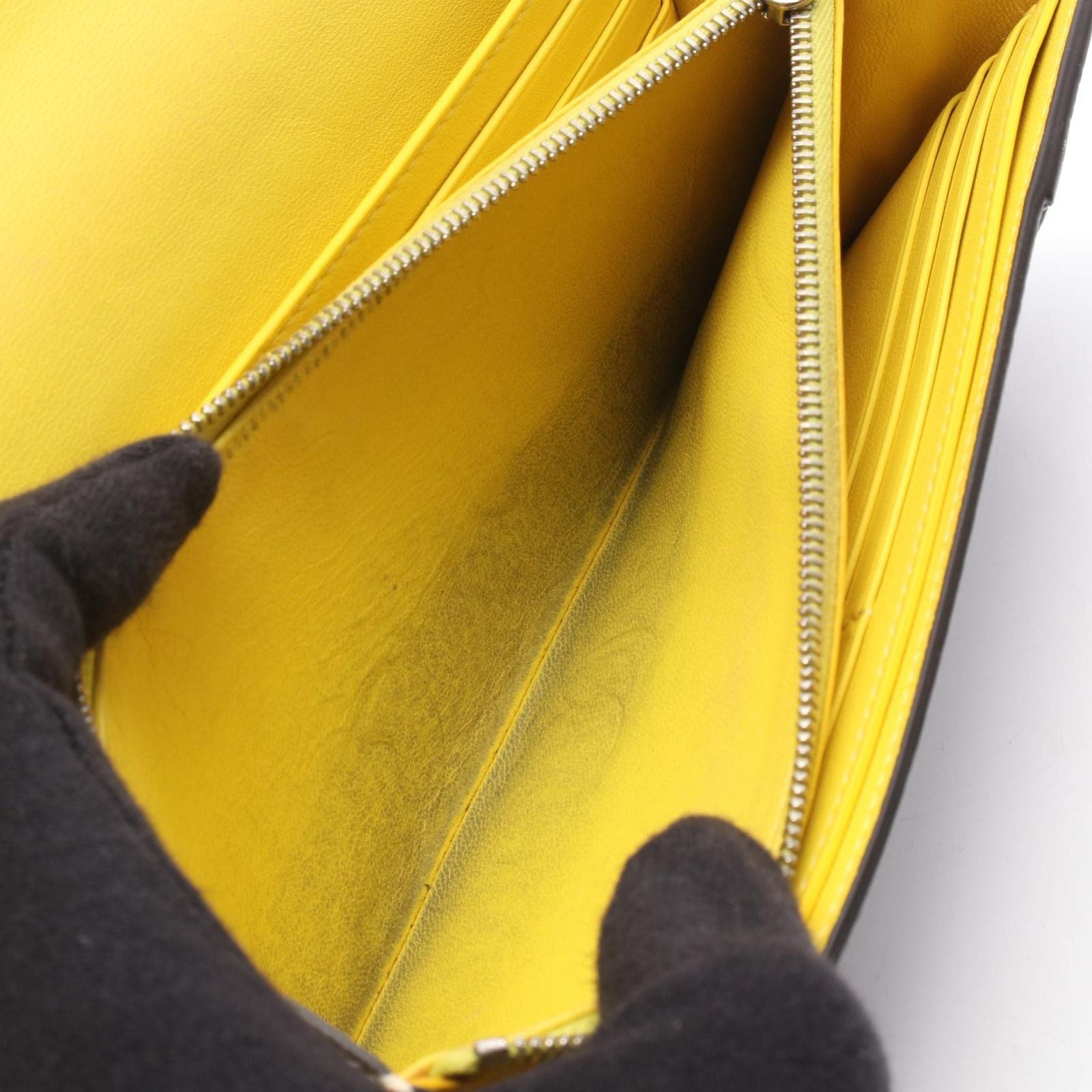 Celine Bifold Wallet Large Flap Multi Function Gray Yellow Leather — view 4