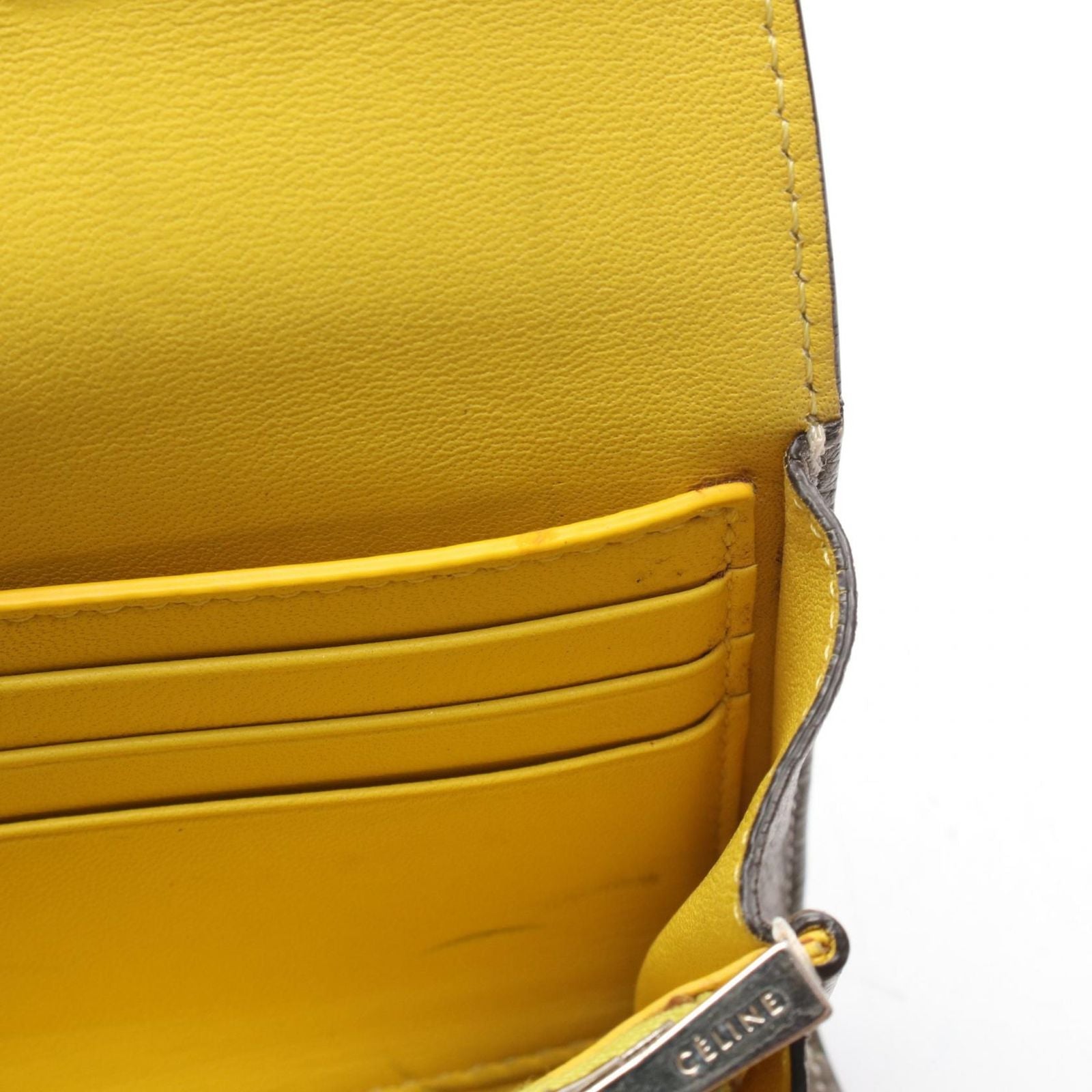 Celine Bifold Wallet Large Flap Multi Function Gray Yellow Leather — view 8