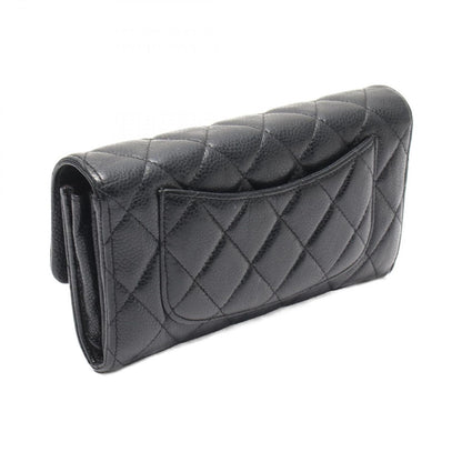 Chanel Bifold Wallet Quilted Black Caviar Leather Classic Long Flap — view 2