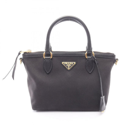 Prada Handbag Black Canvas Leather Triangle Logo 2-Way Shoulder