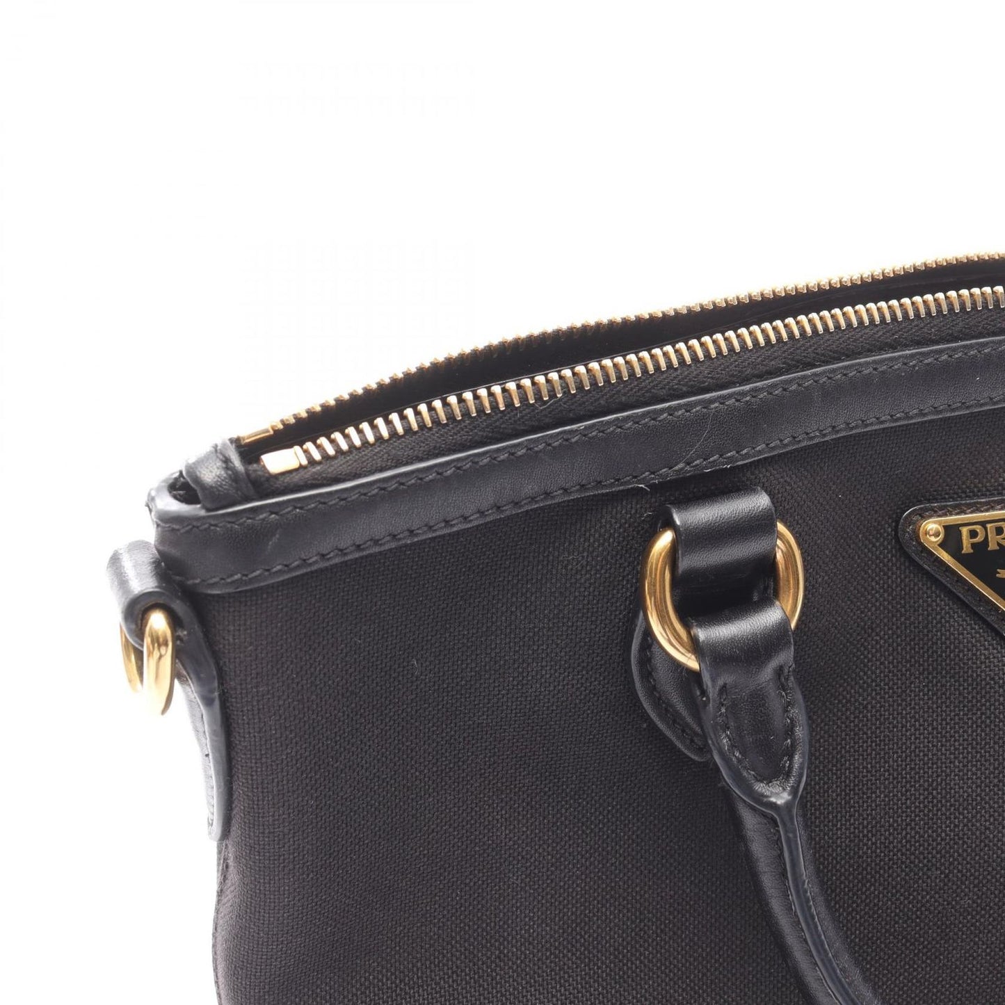 Prada Handbag Black Canvas Leather Triangle Logo 2-Way Shoulder — view 5
