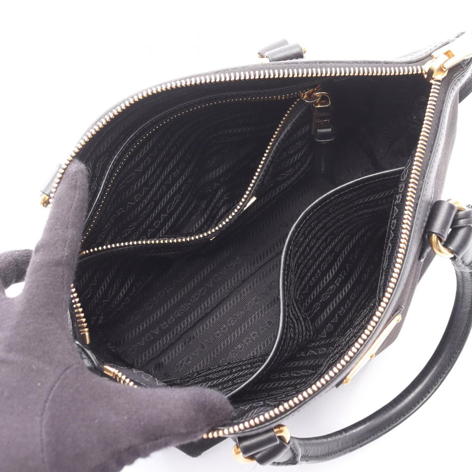 Prada Handbag Black Canvas Leather Triangle Logo 2-Way Shoulder — view 3