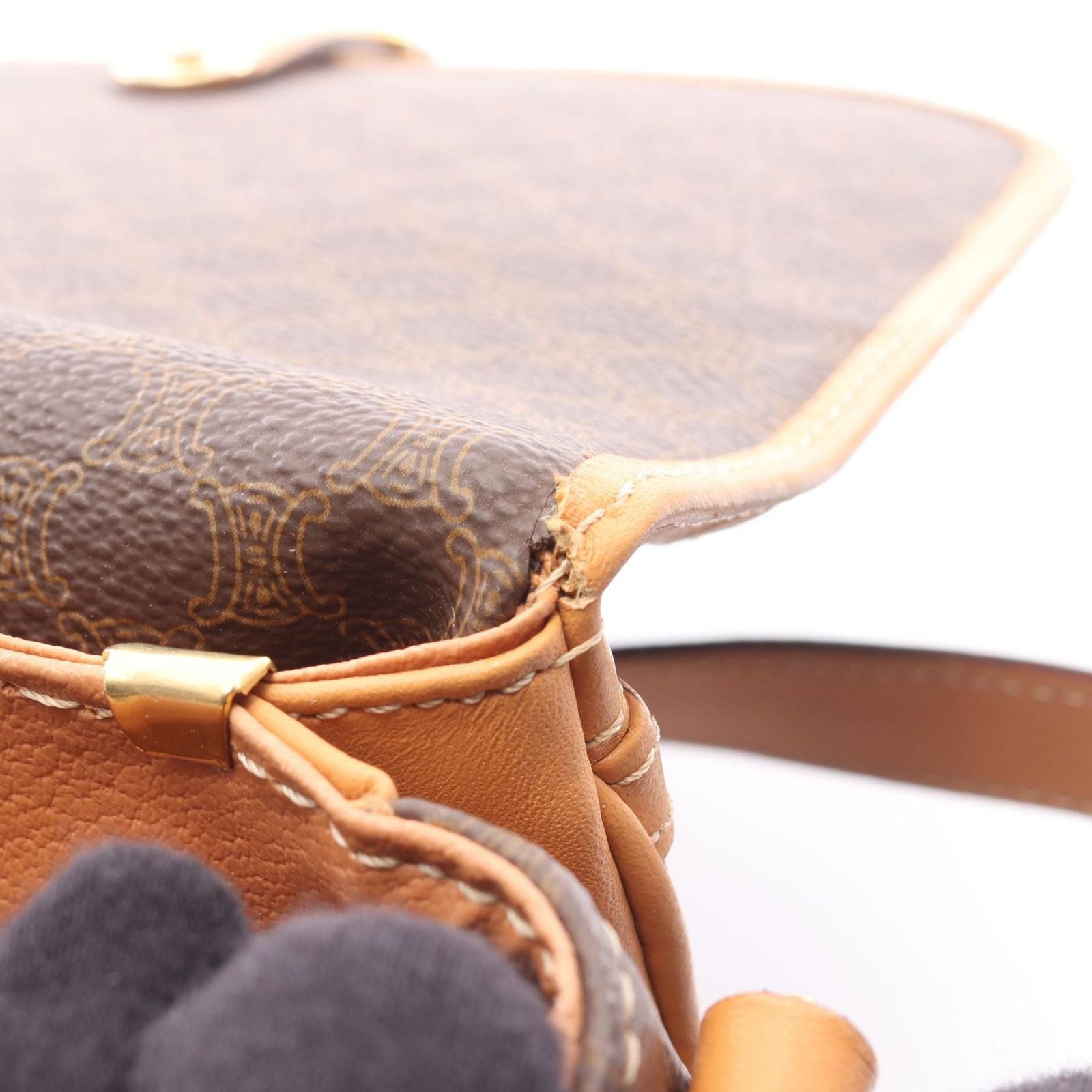 Celine Shoulder Bag Macadam Dark Brown Canvas Leather — view 9