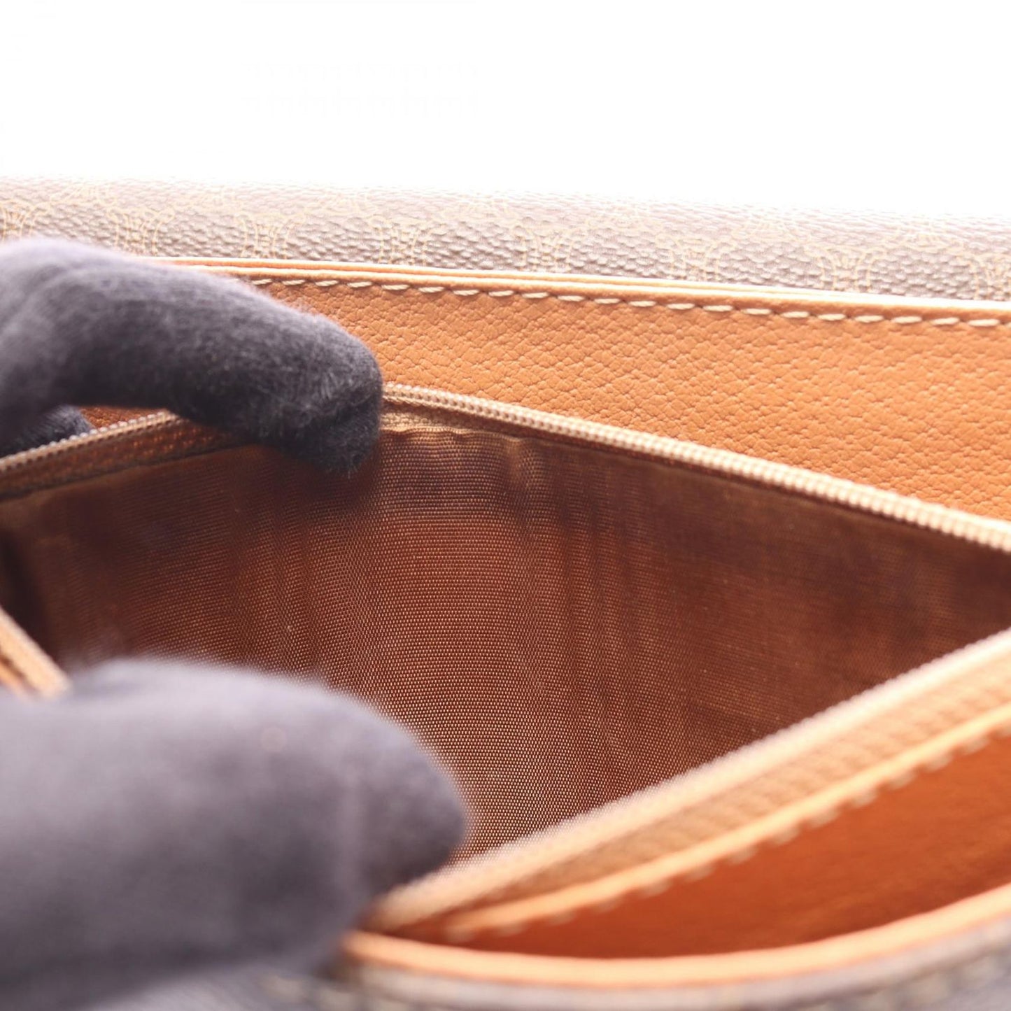 Celine Shoulder Bag Macadam Dark Brown Canvas Leather — view 7