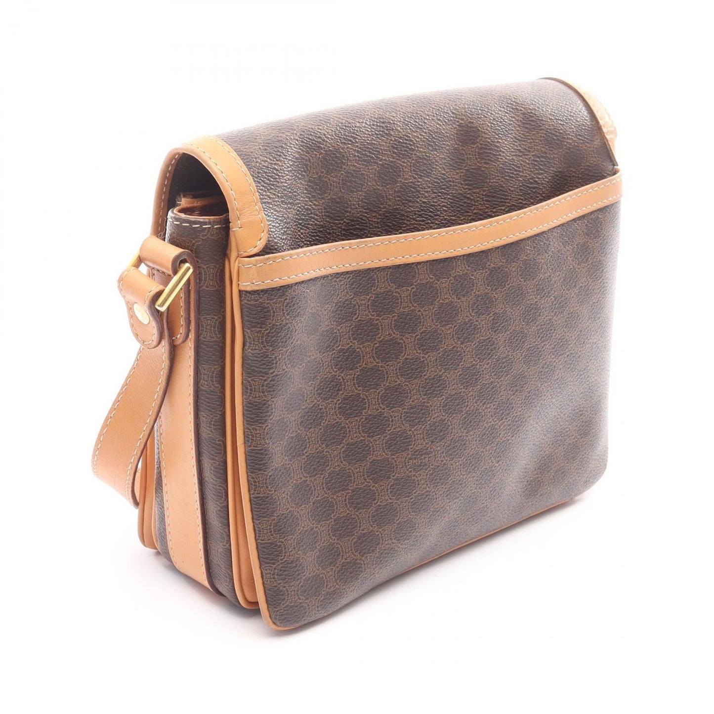 Celine Shoulder Bag Macadam Dark Brown Canvas Leather — view 2