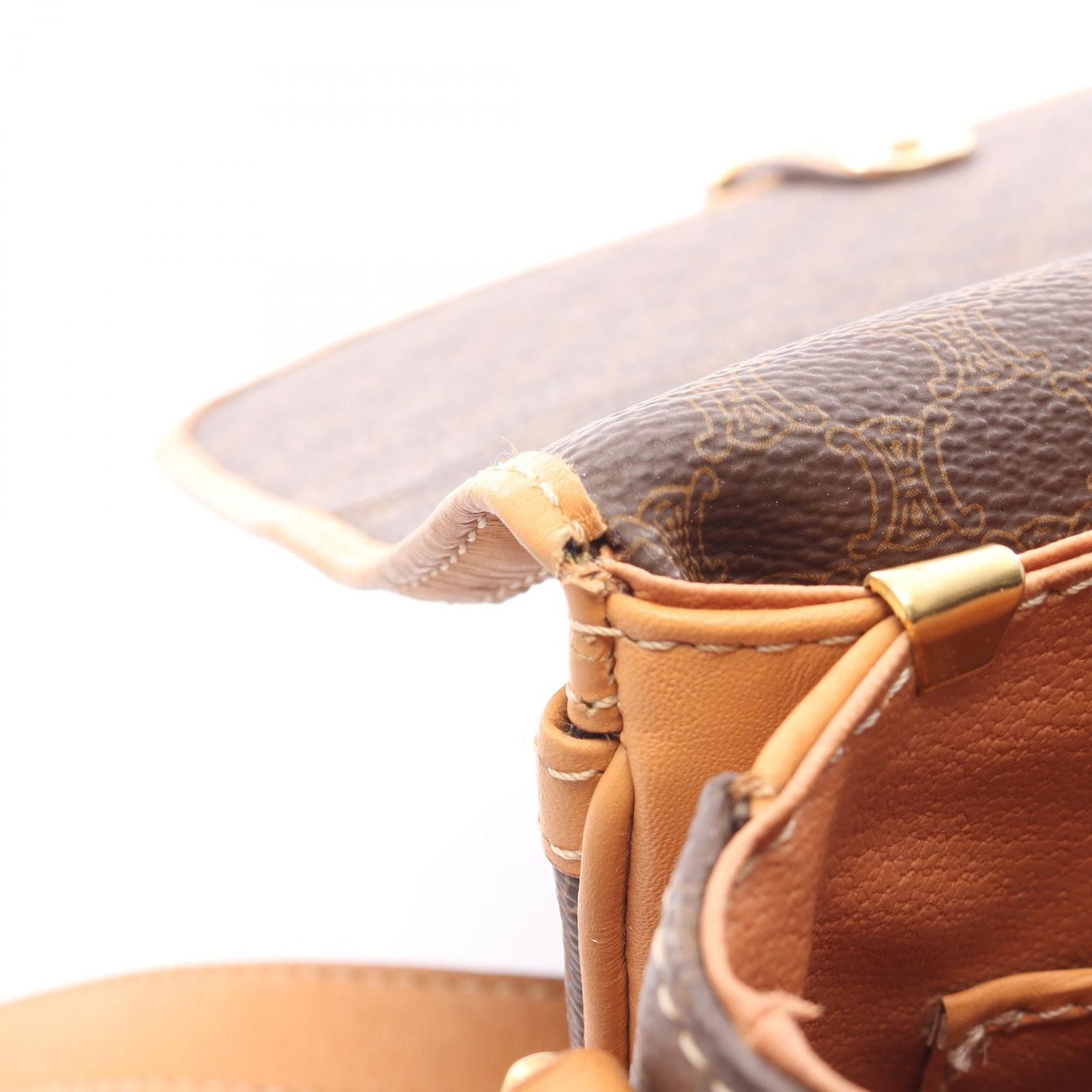 Celine Shoulder Bag Macadam Dark Brown Canvas Leather — view 8