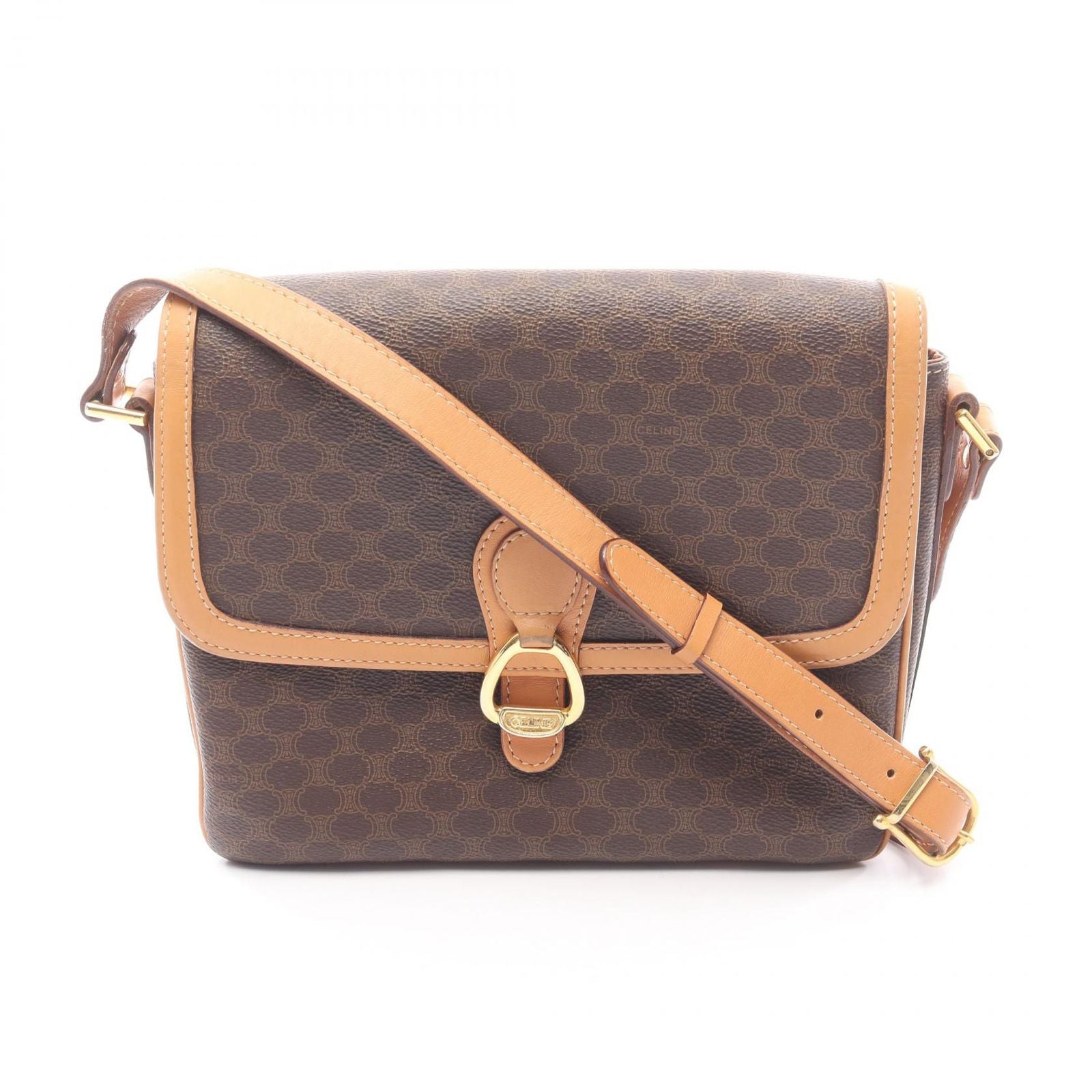 Celine Shoulder Bag Macadam Dark Brown Canvas Leather