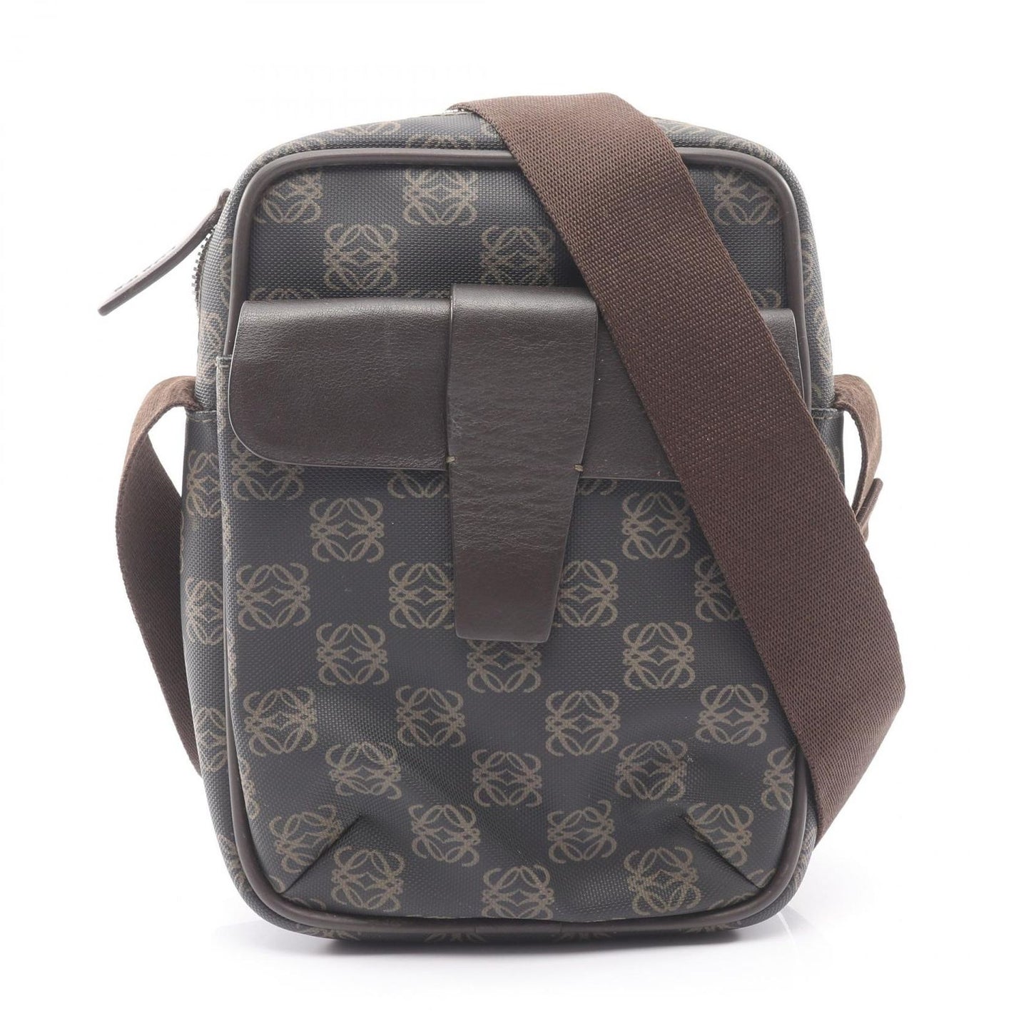 Loewe Shoulder Bag Repeat Anagram Dark Brown Canvas Leather