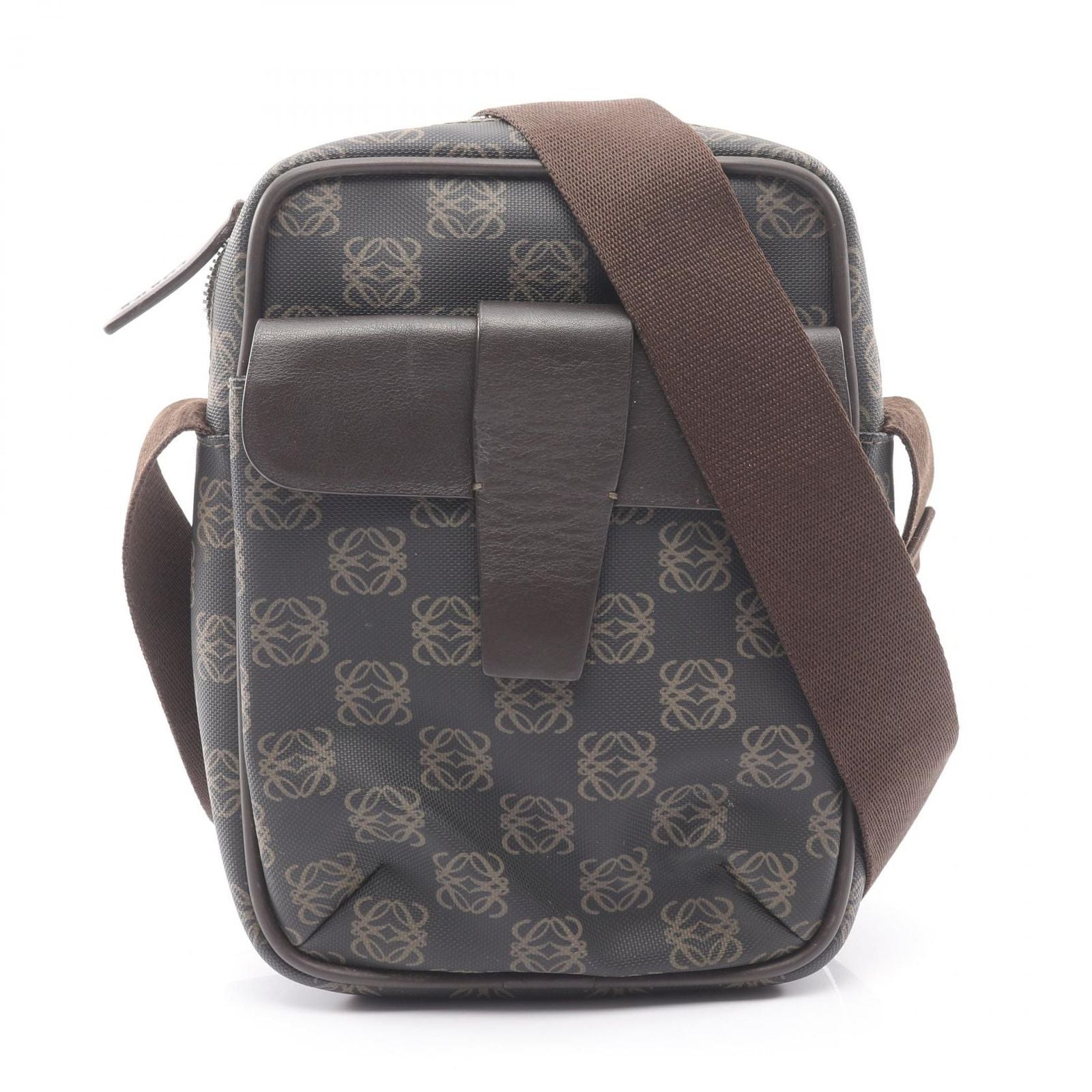 Loewe Shoulder Bag Repeat Anagram Dark Brown Canvas Leather