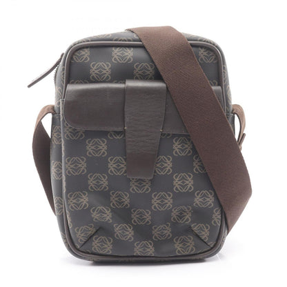 Loewe Shoulder Bag Repeat Anagram Dark Brown Canvas Leather