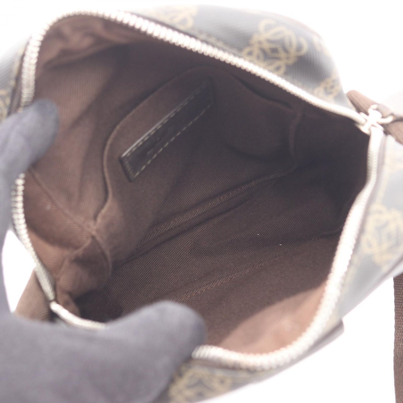 Loewe Shoulder Bag Repeat Anagram Dark Brown Canvas Leather — view 3