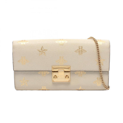Gucci Bifold Wallet Padlock Bi Star White Leather Chain