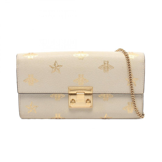 Gucci Bifold Wallet Padlock Bi Star White Leather Chain