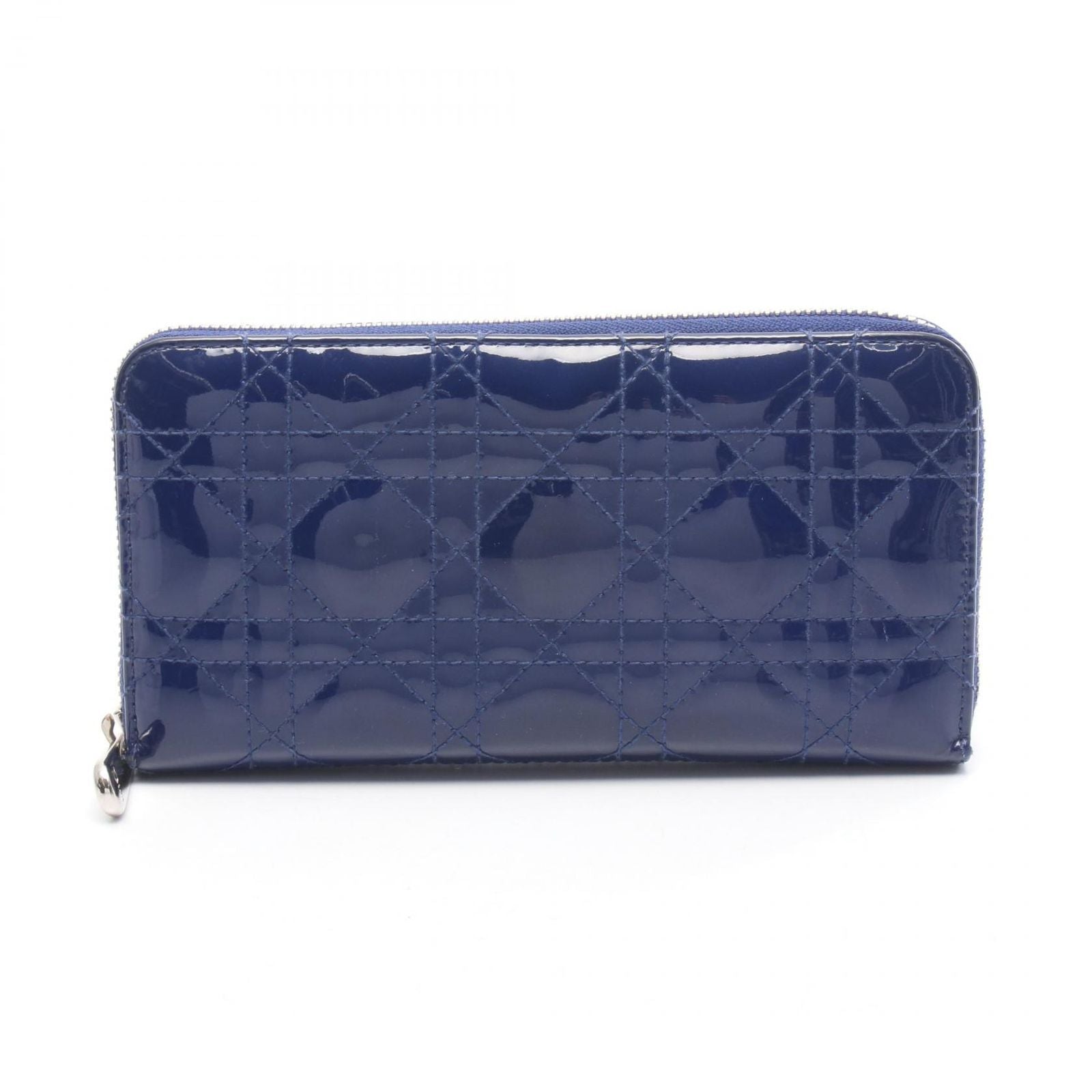 Dior Round Wallet Lady Navy Patent Leather Cannage Handbag