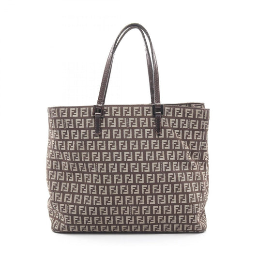Fendi Tote Zucchino Beige Canvas Leather Handbag