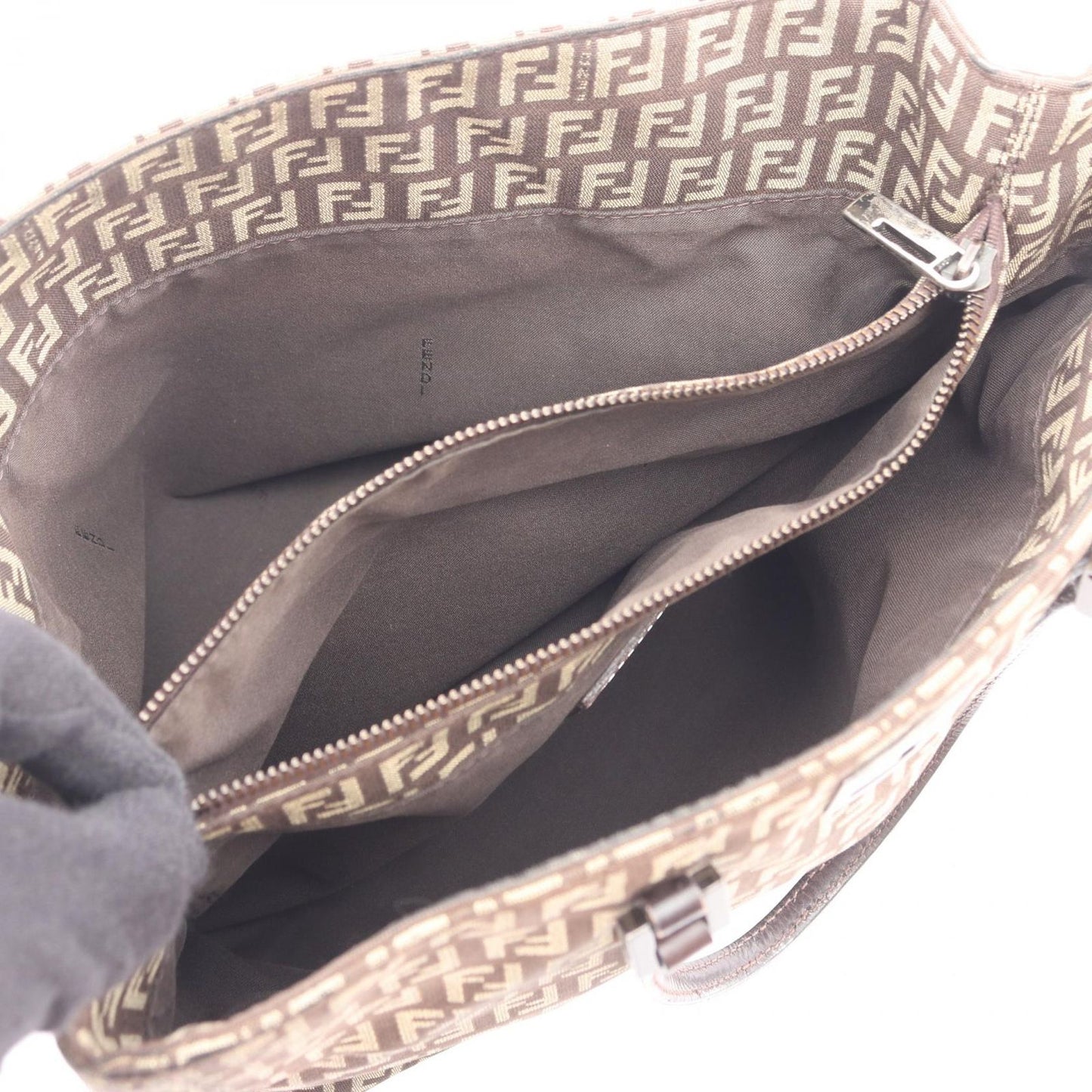 Fendi Tote Zucchino Beige Canvas Leather Handbag — view 3