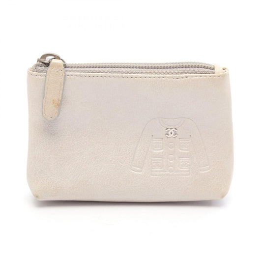 Chanel Coin Case CC Logo Key Ring Silver Leather Jacket Motif Key &