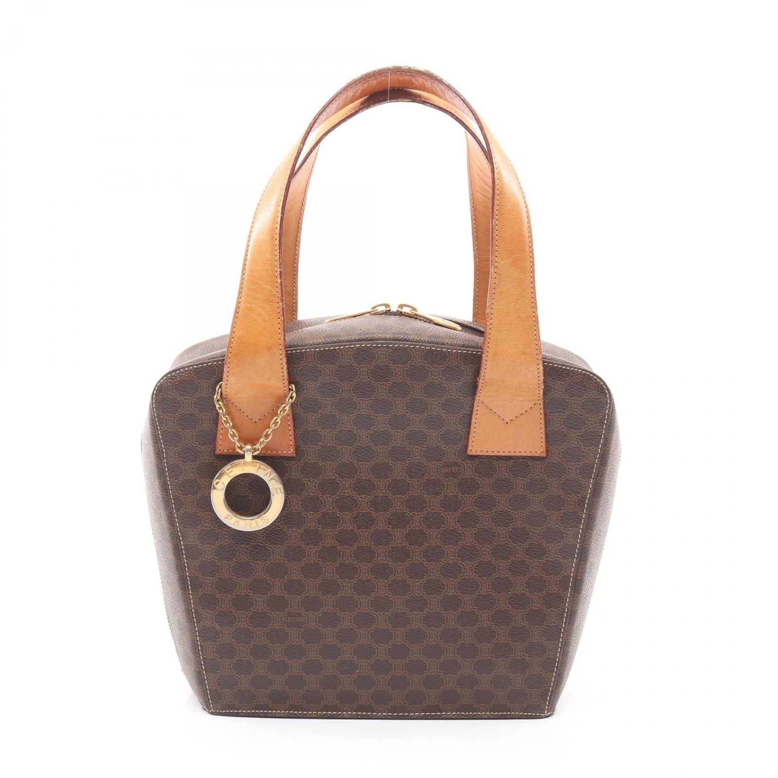 Celine Handbag Macadam Round Charm Dark Brown Canvas Leather Hand