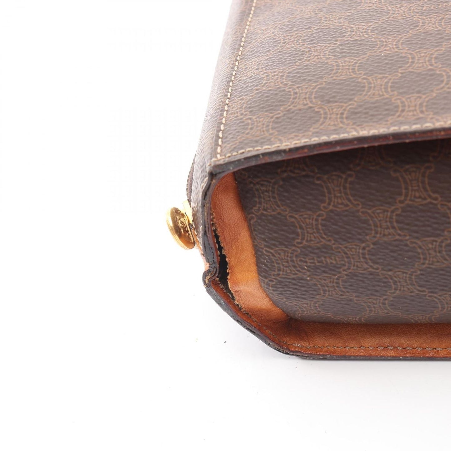 Celine Handbag Macadam Round Charm Dark Brown Canvas Leather Hand — view 9