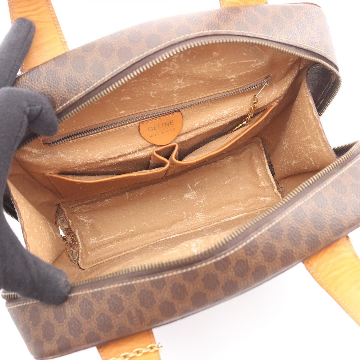 Celine Handbag Macadam Round Charm Dark Brown Canvas Leather Hand — view 3