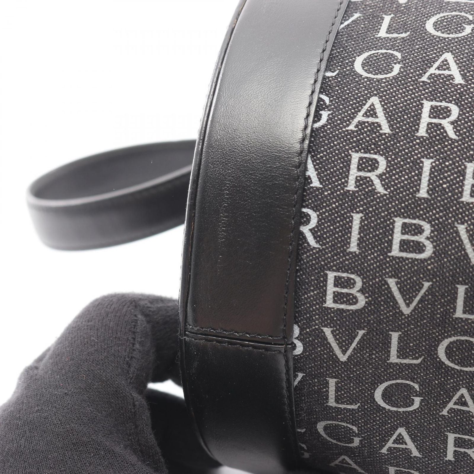 Bvlgari Handbag B-zero One Logo Mania Black Gray Canvas Leather Hand — view 8