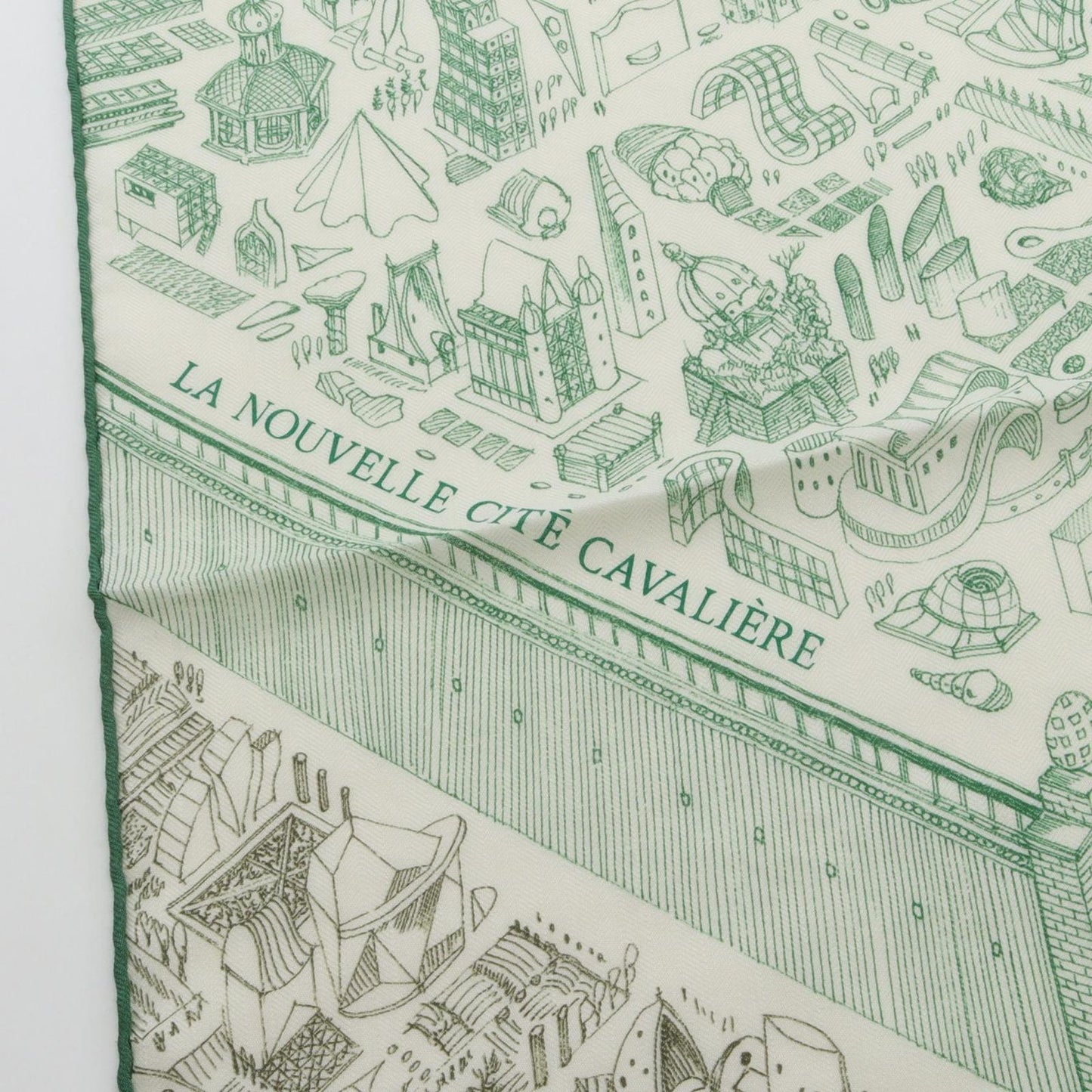 Hermes Scarf Carre Geant 140 la Nouvelle Cite Cavaliere Vert Vif Khaki White — view 5