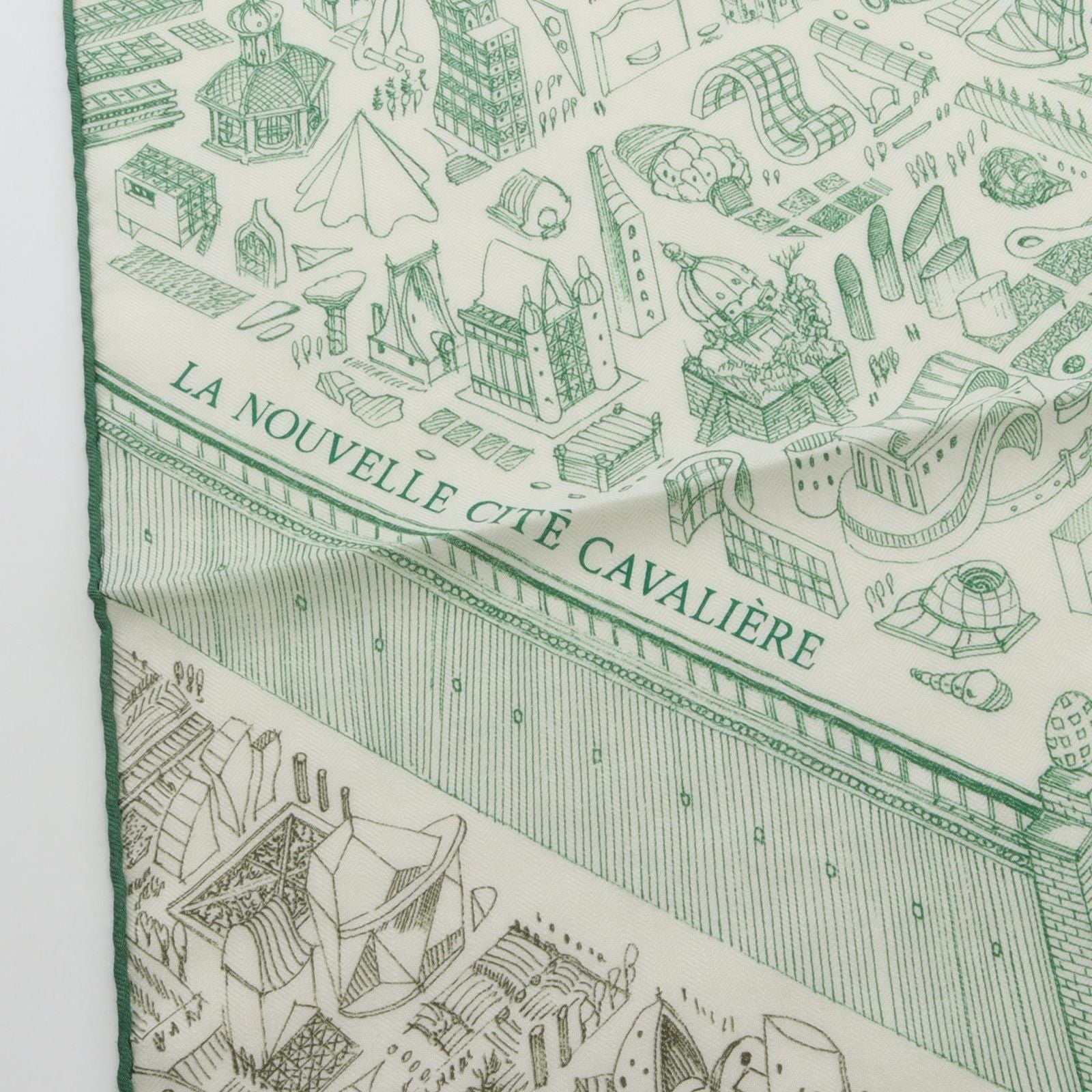 Hermes Scarf Carre Geant 140 la Nouvelle Cite Cavaliere Vert Vif Khaki White — view 5