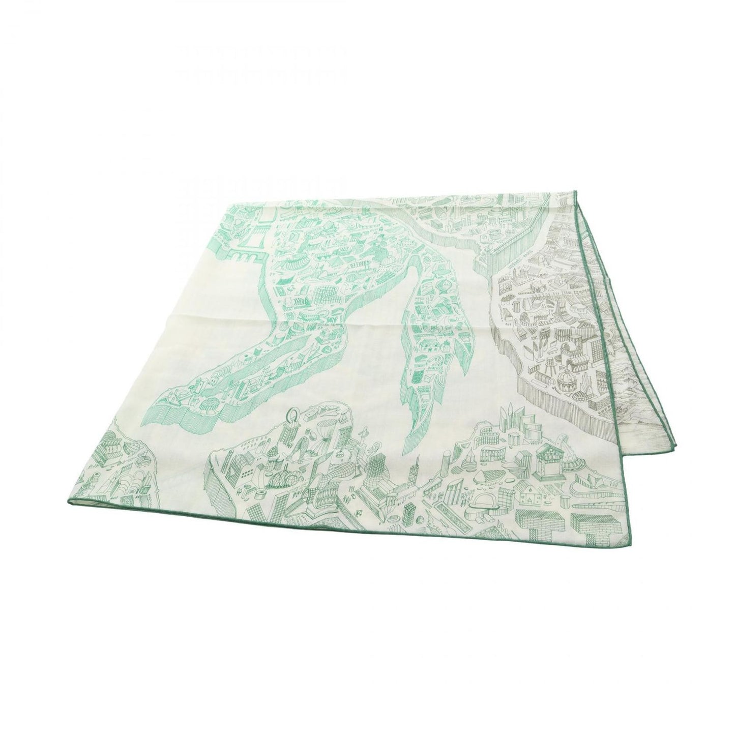Hermes Scarf Carre Geant 140 la Nouvelle Cite Cavaliere Vert Vif Khaki White