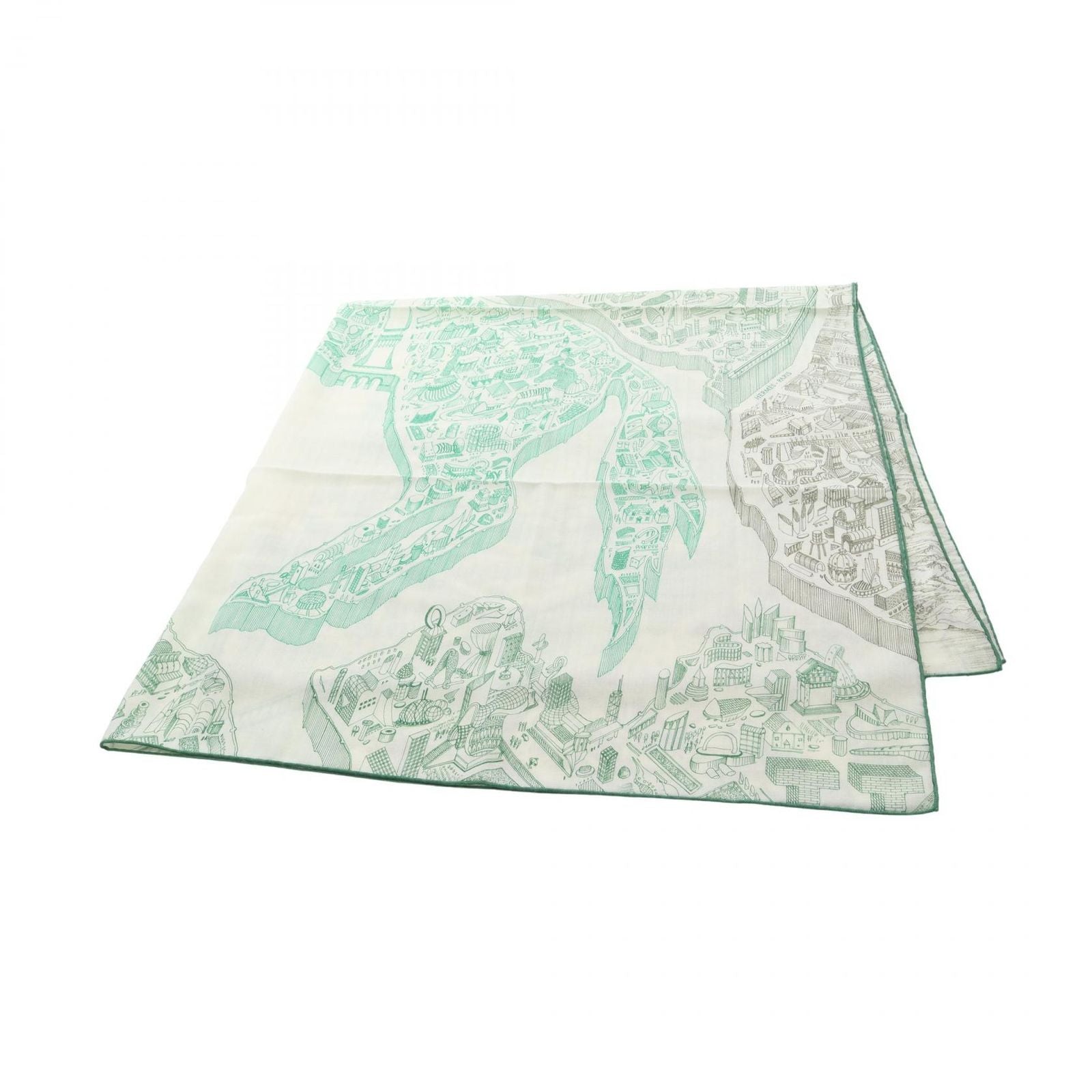 Hermes Scarf Carre Geant 140 la Nouvelle Cite Cavaliere Vert Vif Khaki White