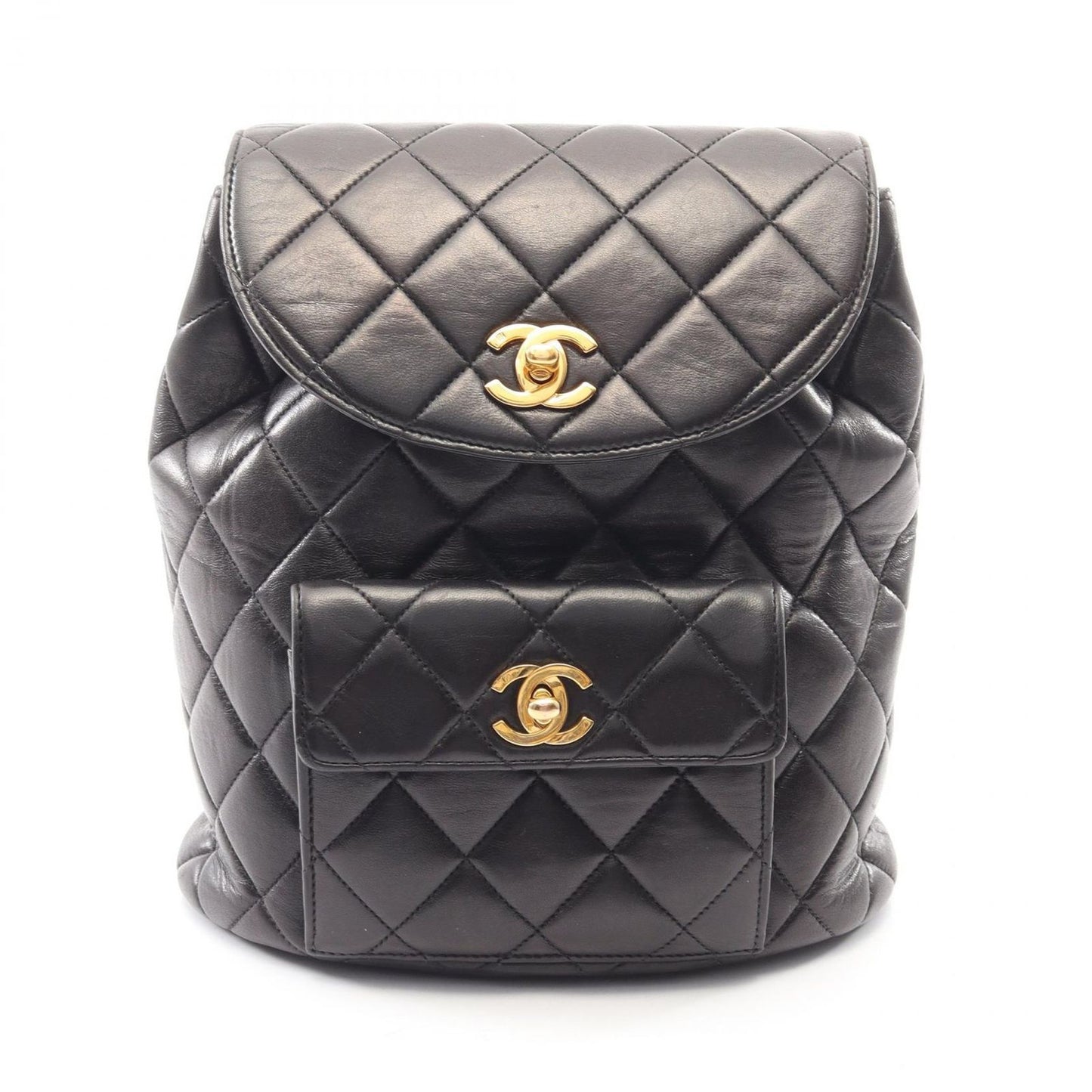 Chanel Backpack Quilted Black Lambskin Double Turnlock