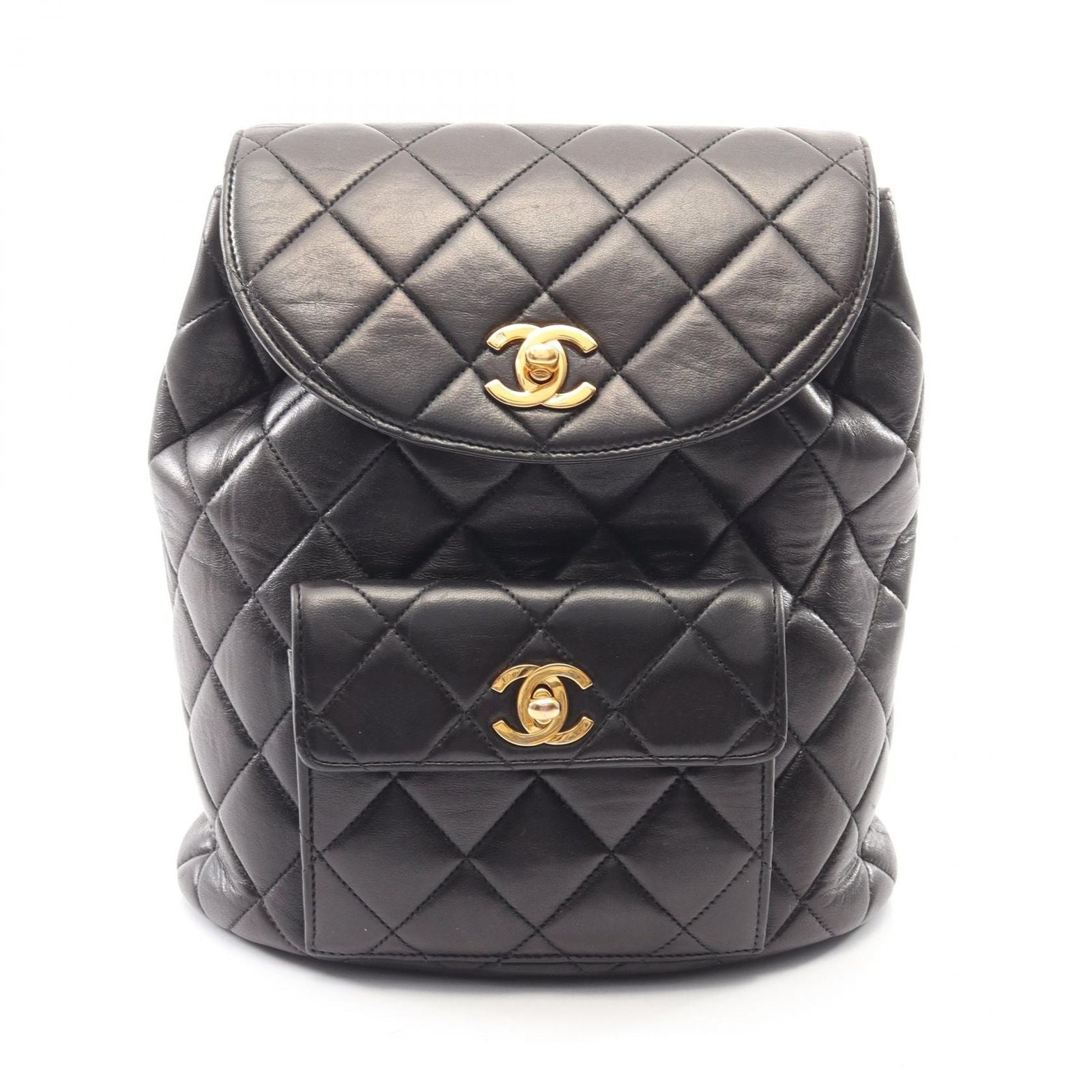 Chanel Backpack Quilted Black Lambskin Double Turnlock